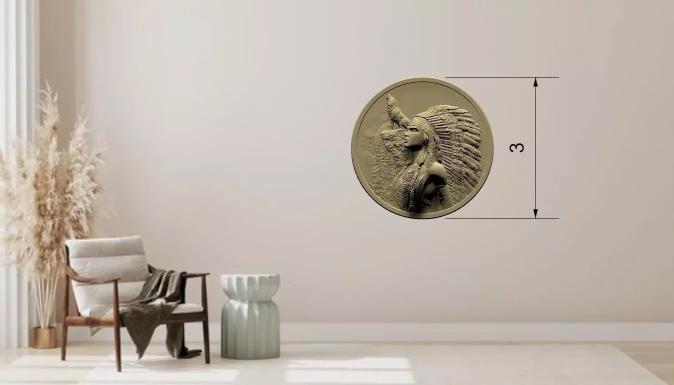 RED INDIAN LADY WALL ART FOR WOODEN CARVING CNC 3D print model_1