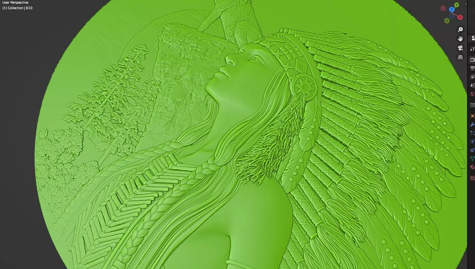 RED INDIAN LADY WALL ART FOR WOODEN CARVING CNC 3D print model_4