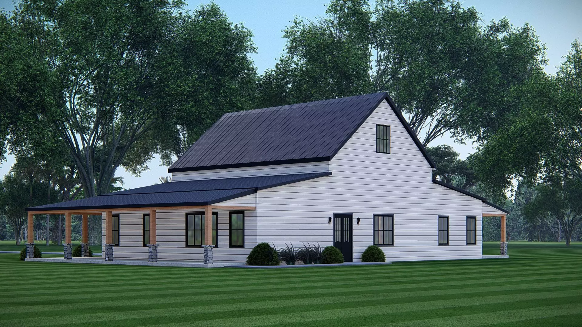 Modern Barndominium House 3D Model with Rustic Metal Siding 3D model_1