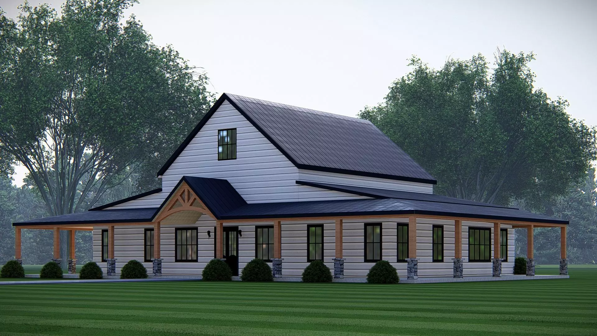 Modern Barndominium House 3D Model with Rustic Metal Siding 3D model_2