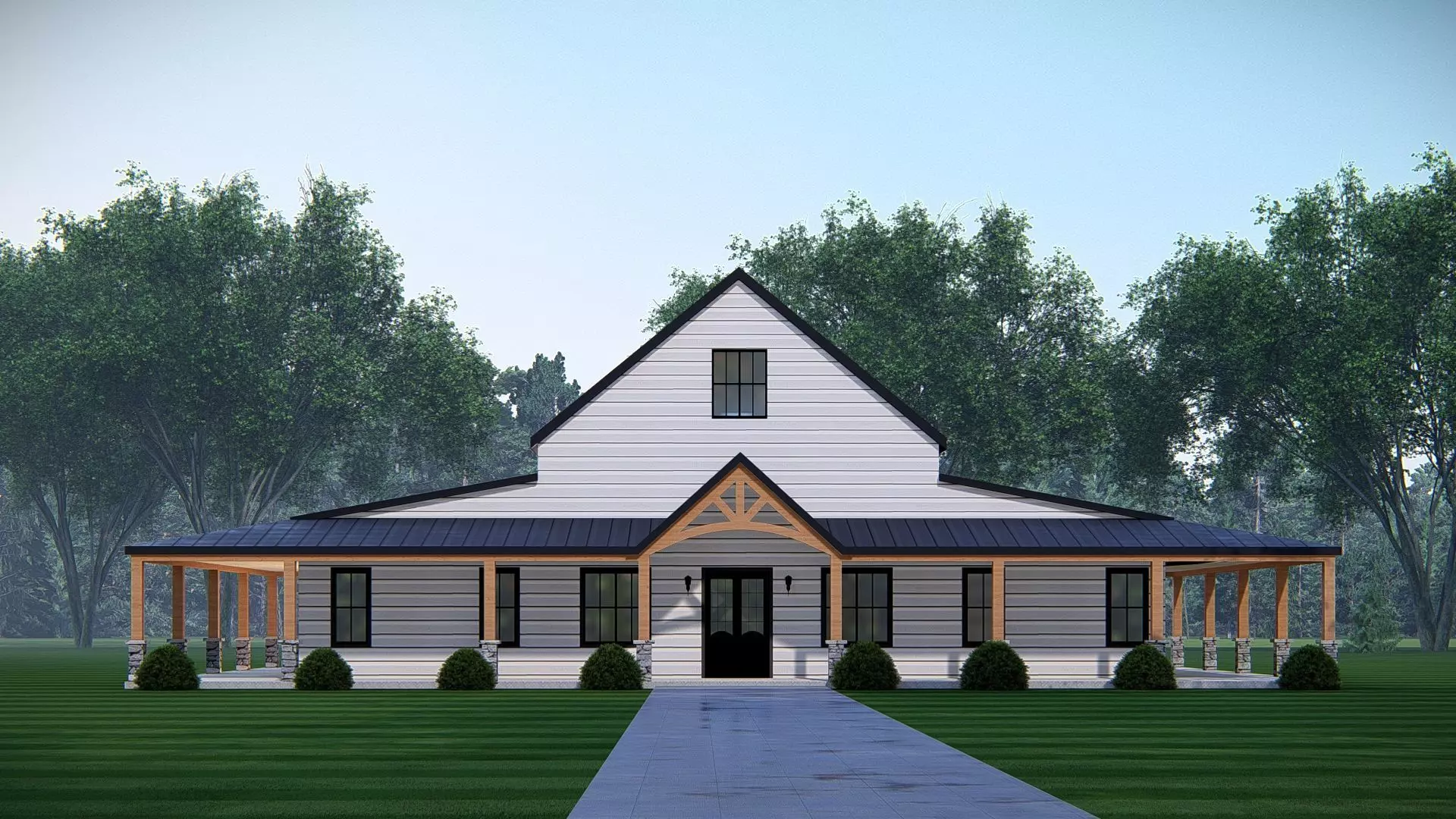 Modern Barndominium House 3D Model with Rustic Metal Siding 3D model_3