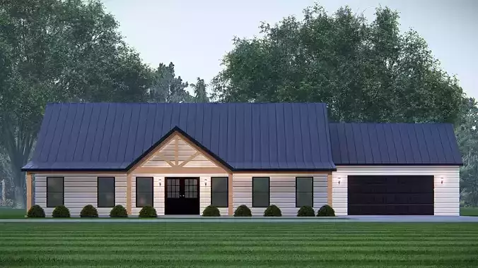 Modern Barndominium House 3D Model with Rustic Metal Siding 3D model
