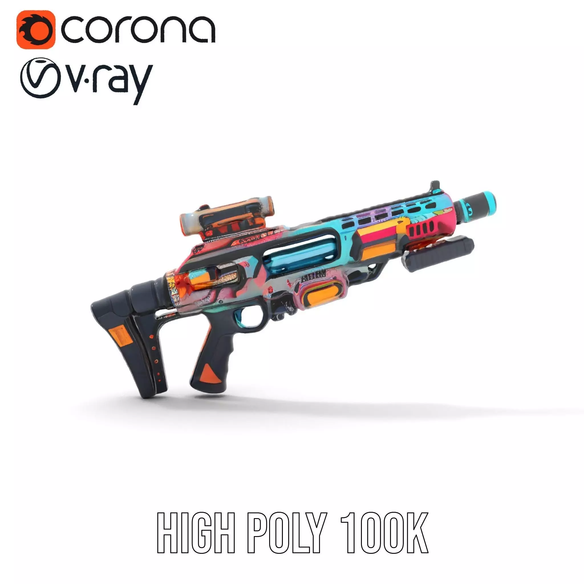 Neon Blaster Rifle model pack Low-poly 3D model_20