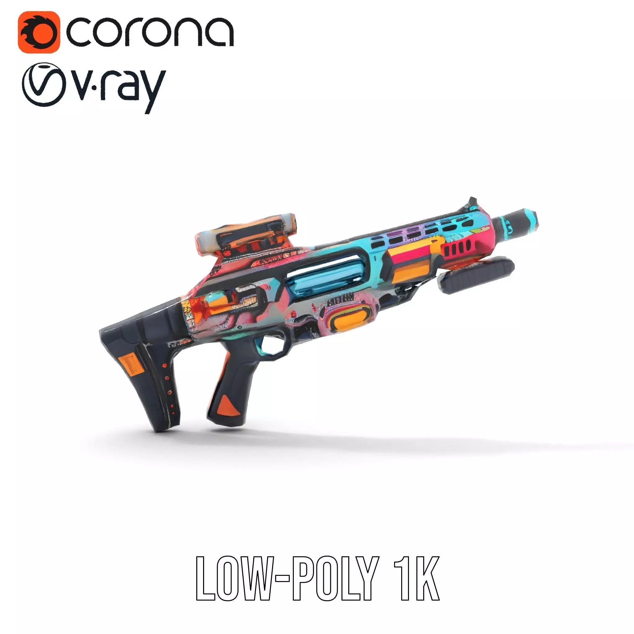 Neon Blaster Rifle model pack Low-poly 3D model_19