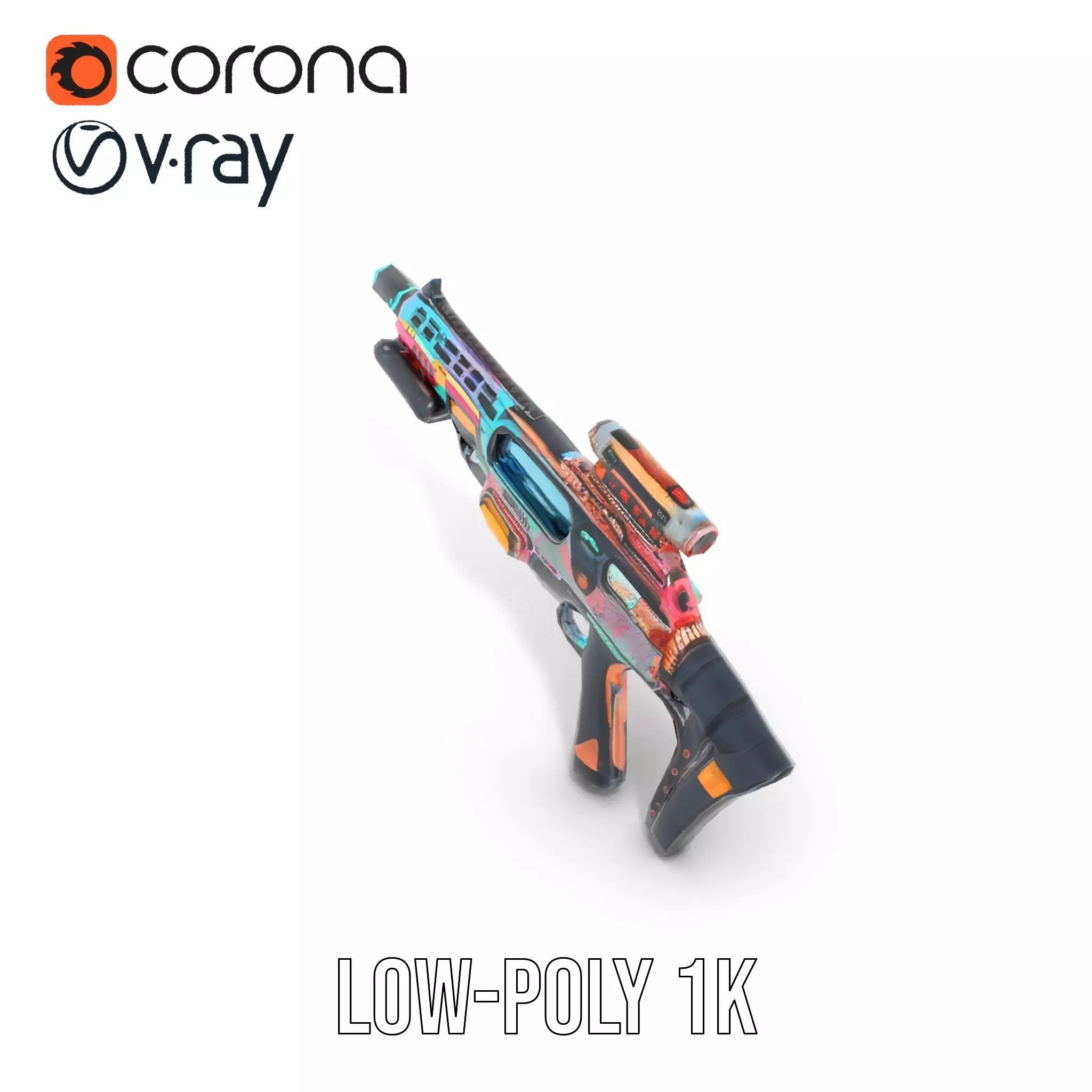 Neon Blaster Rifle model pack Low-poly 3D model_14