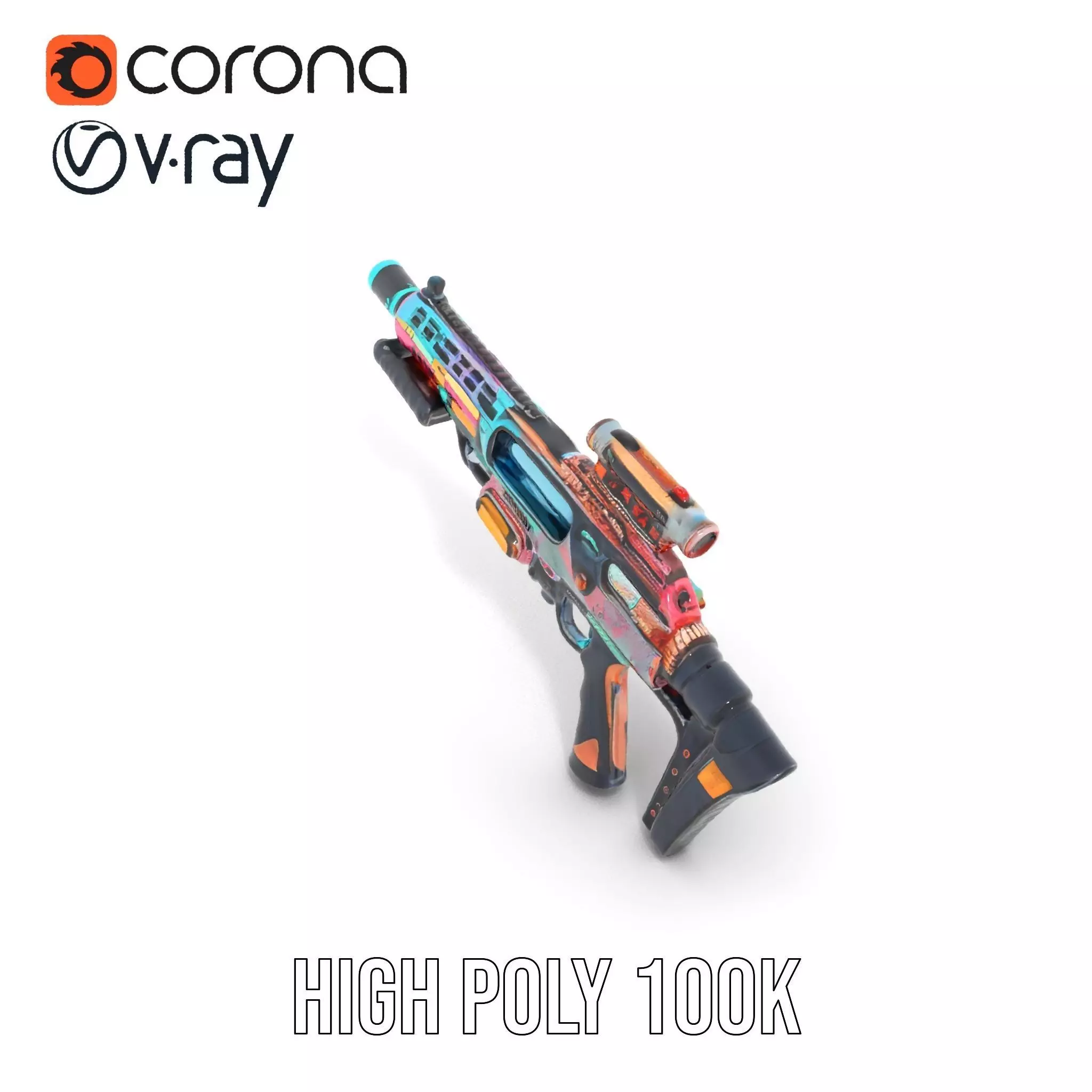 Neon Blaster Rifle model pack Low-poly 3D model_9