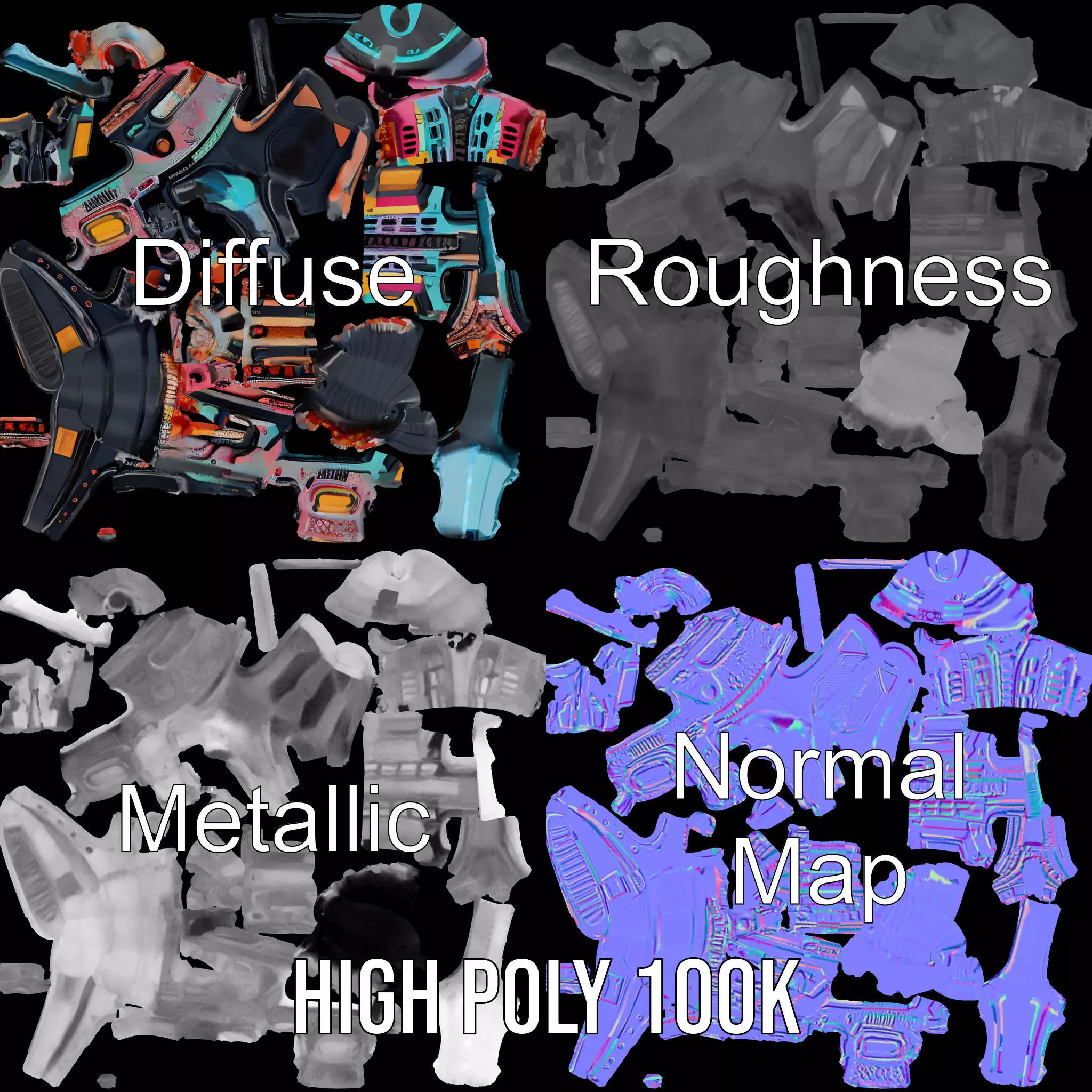 Neon Blaster Rifle model pack Low-poly 3D model_3