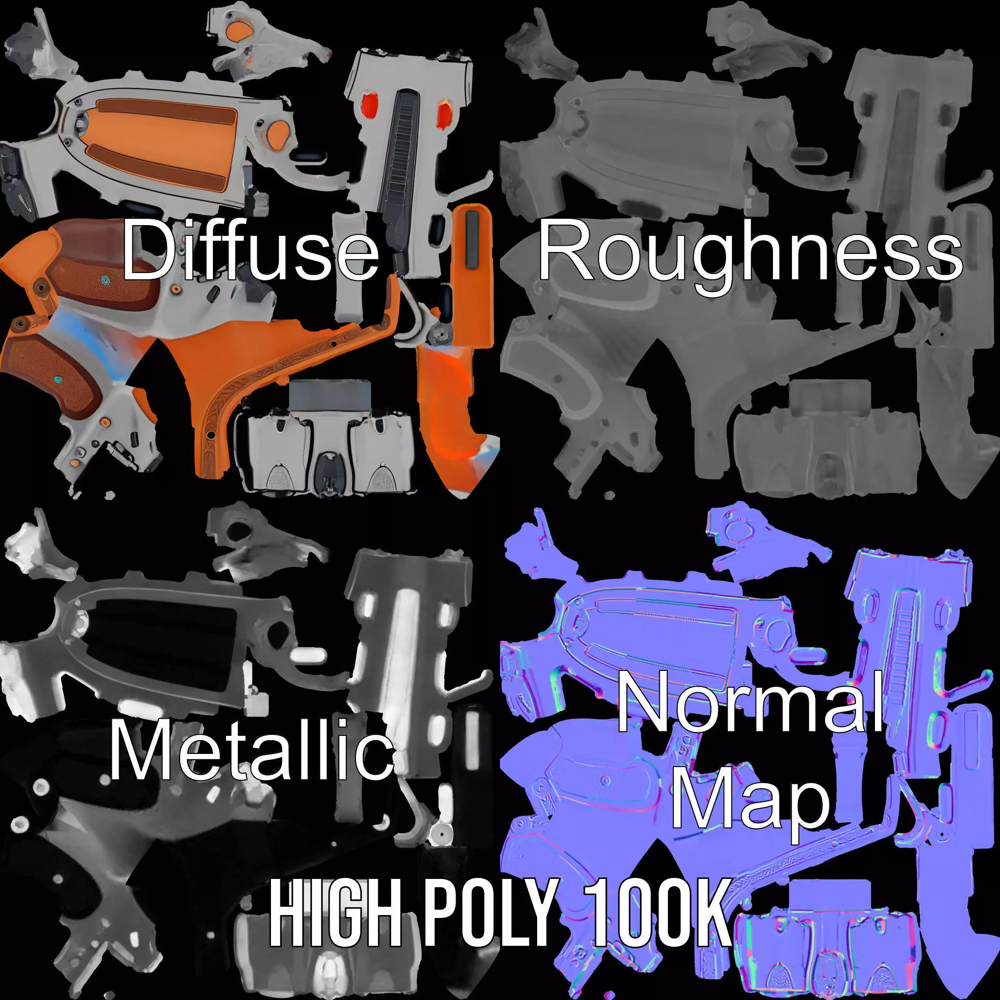 Modern Orange Blaster model pack Low-poly 3D model_3