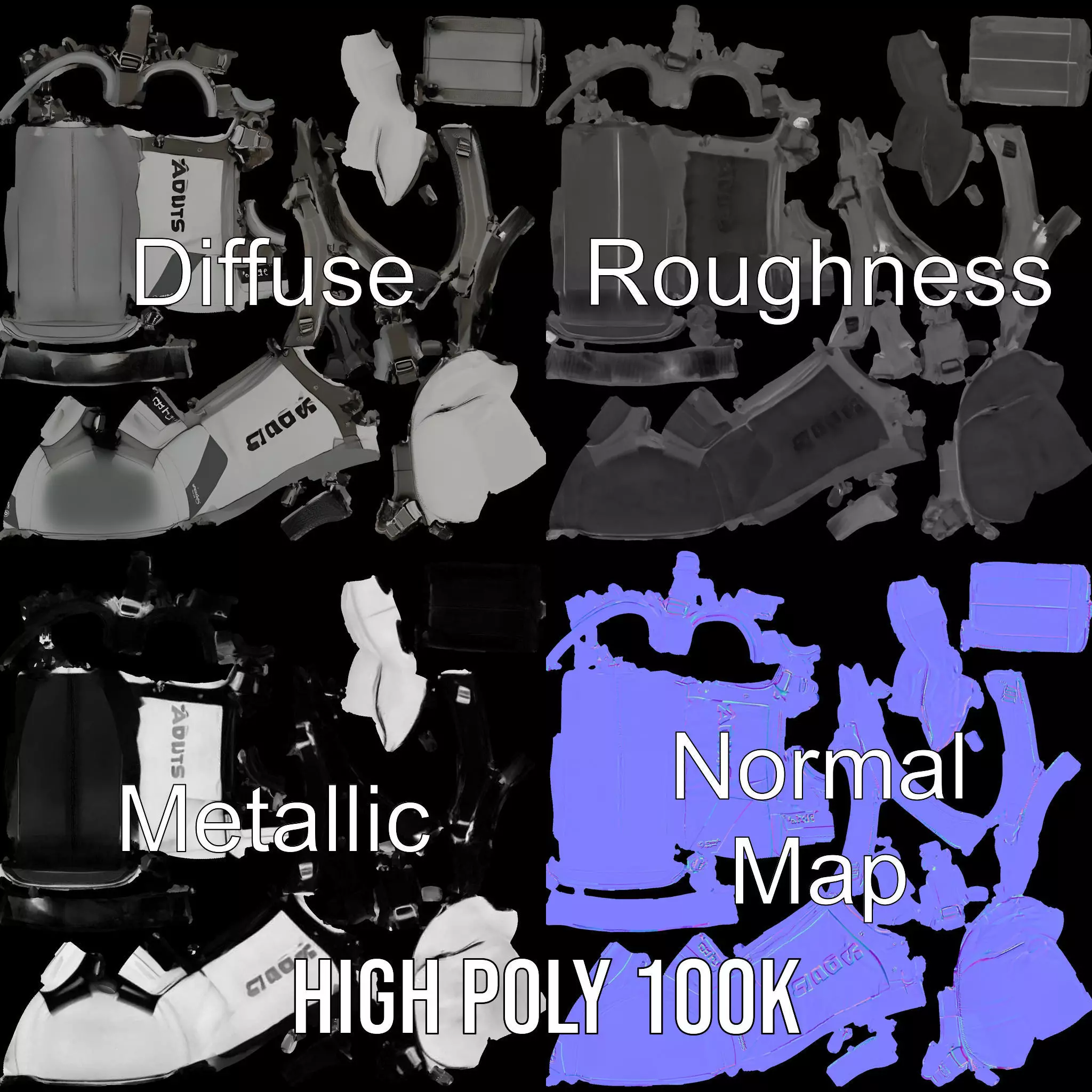 Gray Adventure Backpack model pack Low-poly 3D model_3