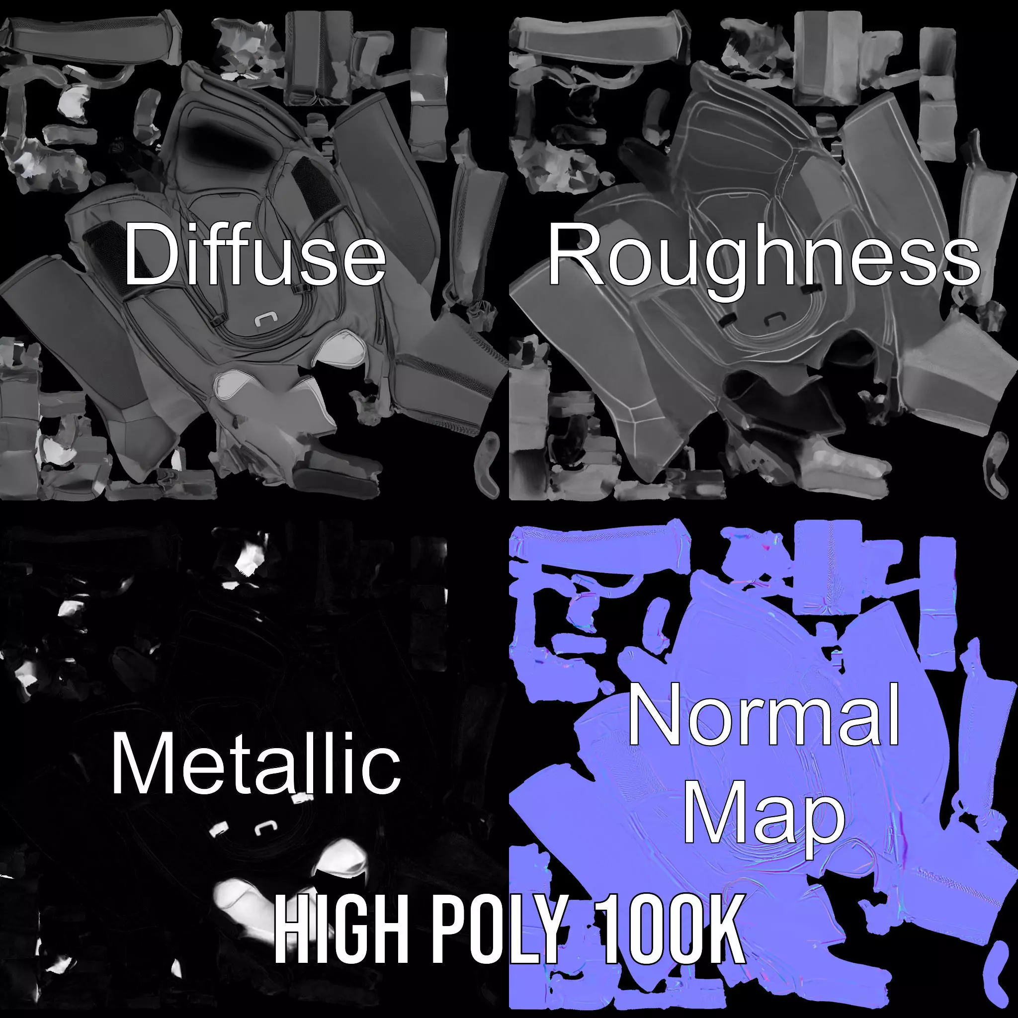 Black Tactical Backpack model pack Low-poly 3D model_4