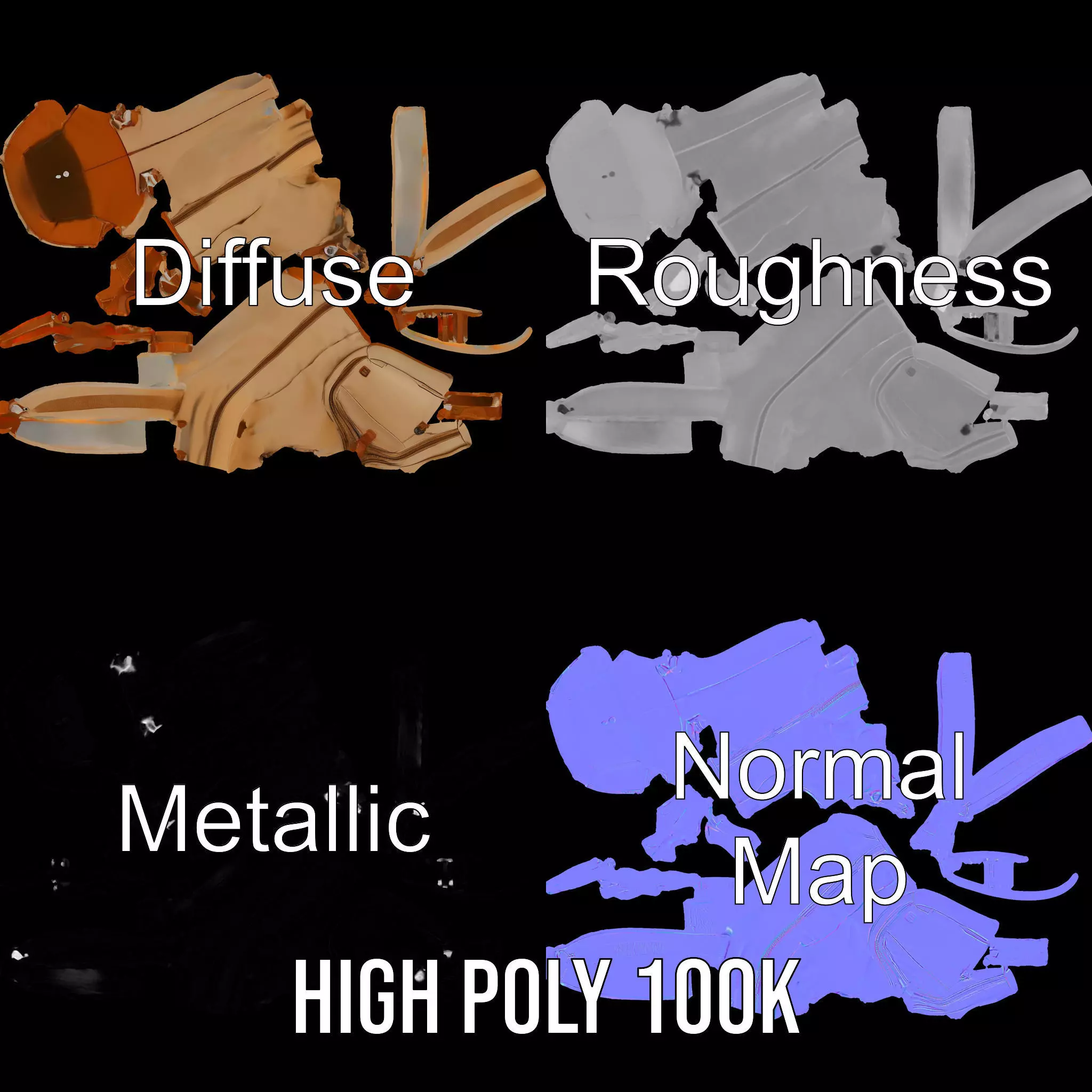 Tan Backpack model pack Low-poly 3D model_3