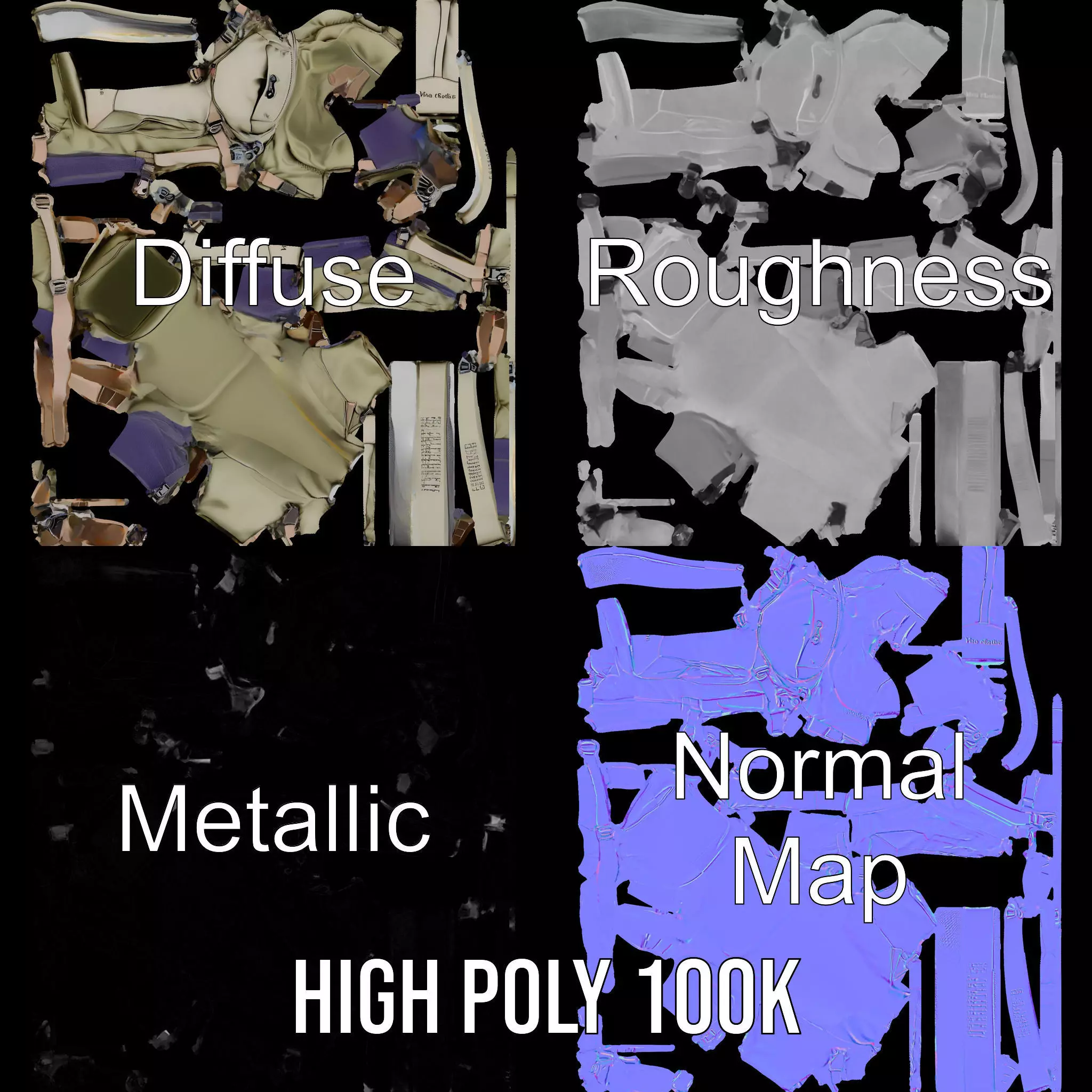 Adventure Green Backpack model pack Low-poly 3D model_4