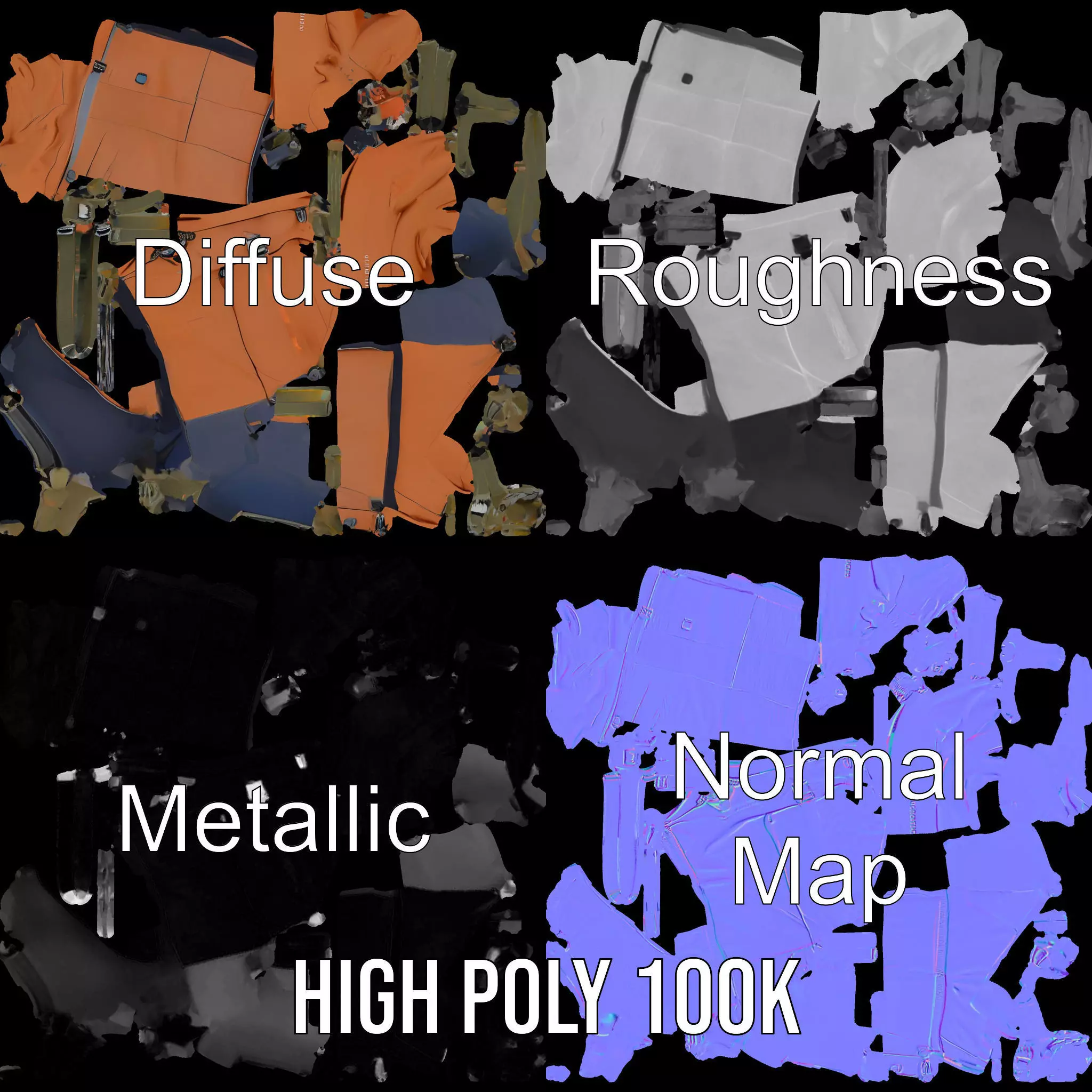 Orange Adventure Backpack model pack Low-poly 3D model_3