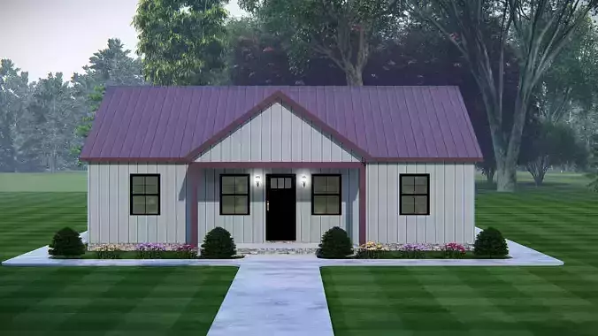 Modern Barndominium House 3D Model with Rustic Metal Siding 3D model