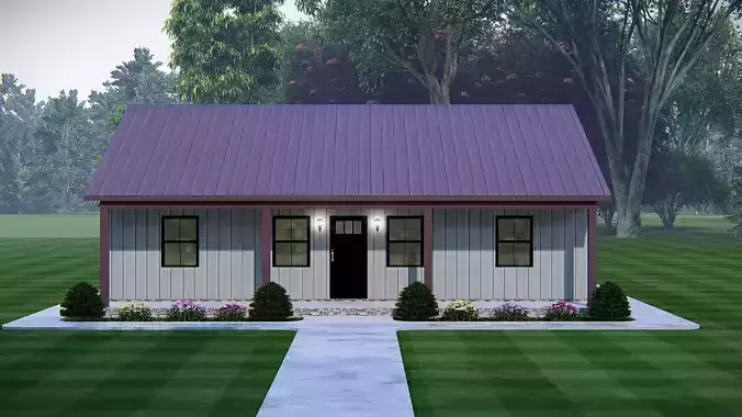 Modern Barndominium House 3D Model with Rustic Metal Siding 3D model