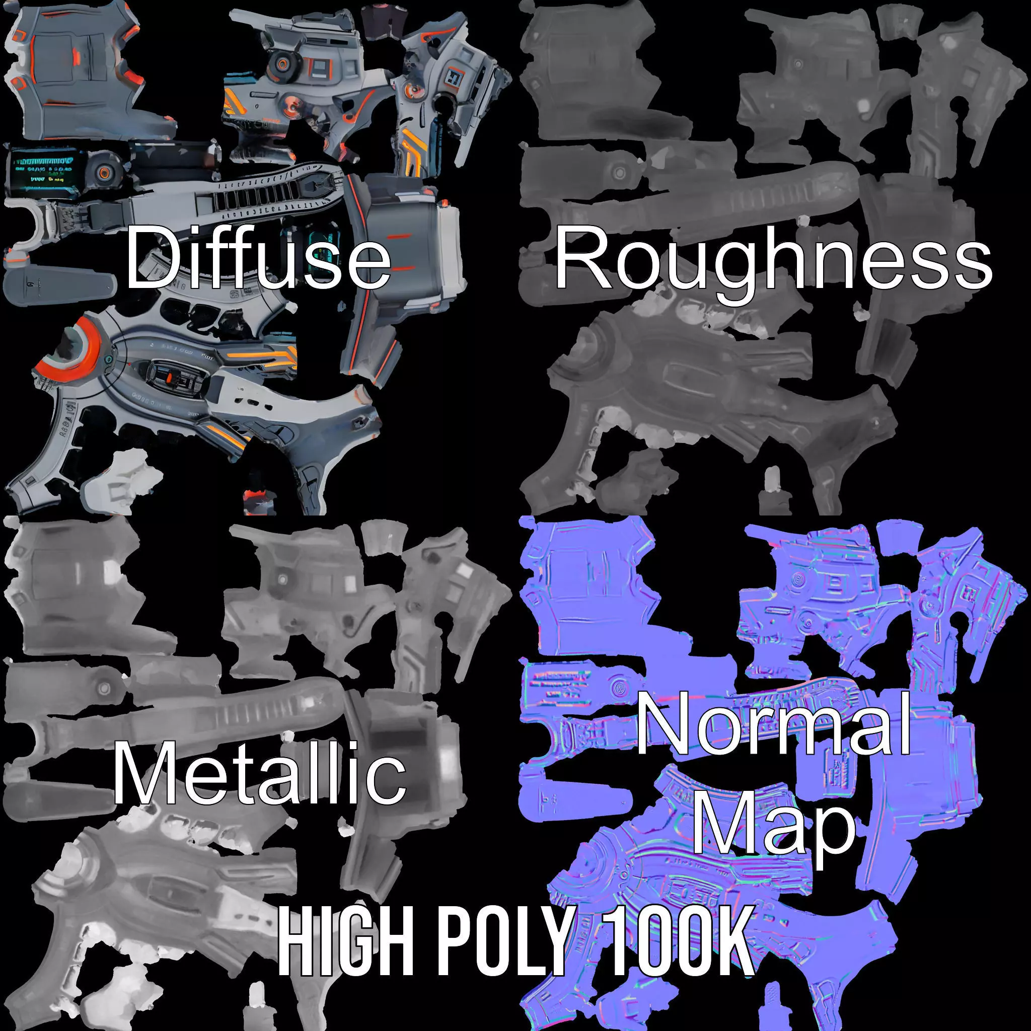 Futuristic Pulse Pistol model pack Low-poly 3D model_4