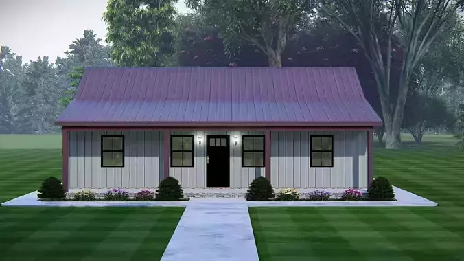 Modern Barndominium House 3D Model with Rustic Metal Siding 3D model