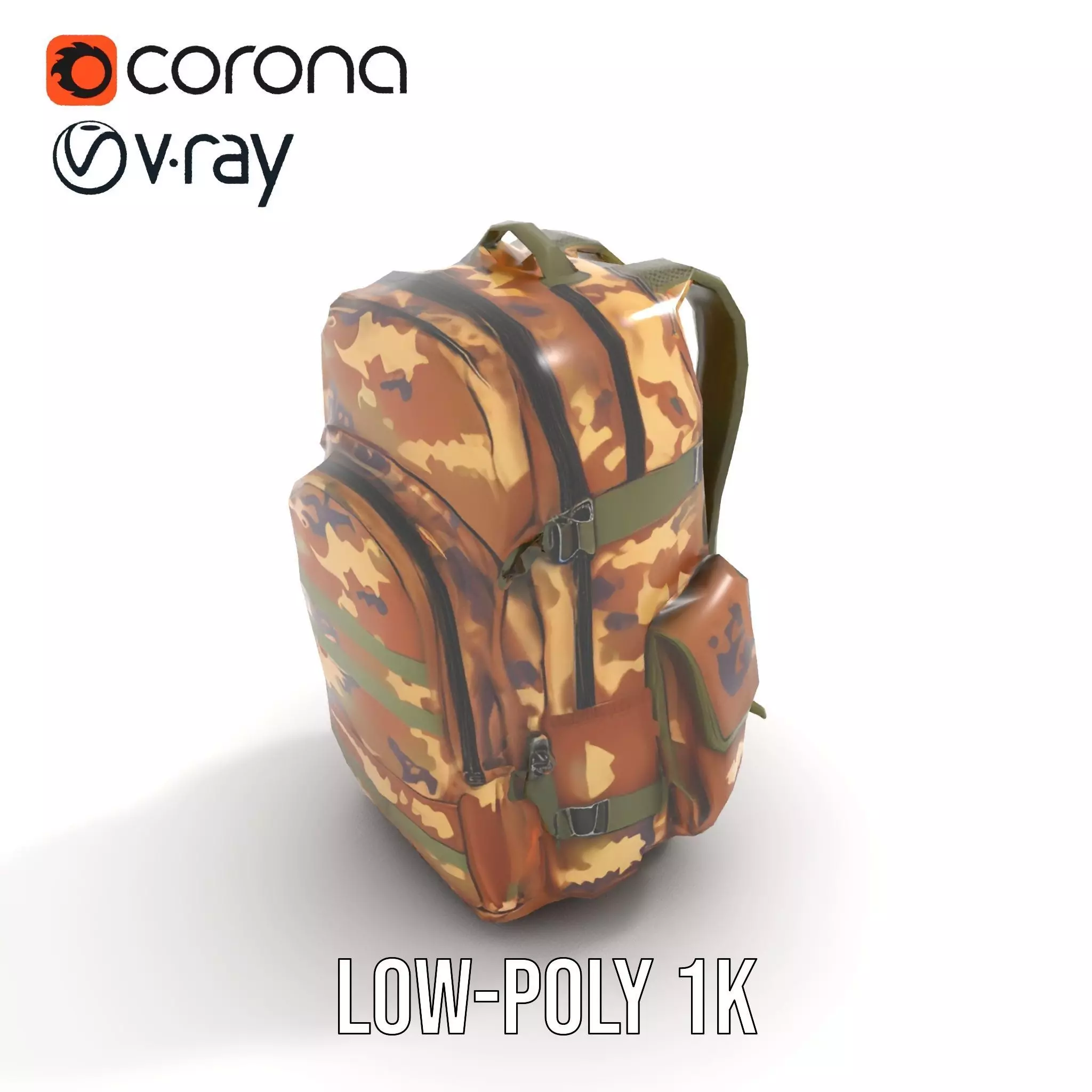 Camouflage Tactical Backpack model pack Low-poly 3D model_8