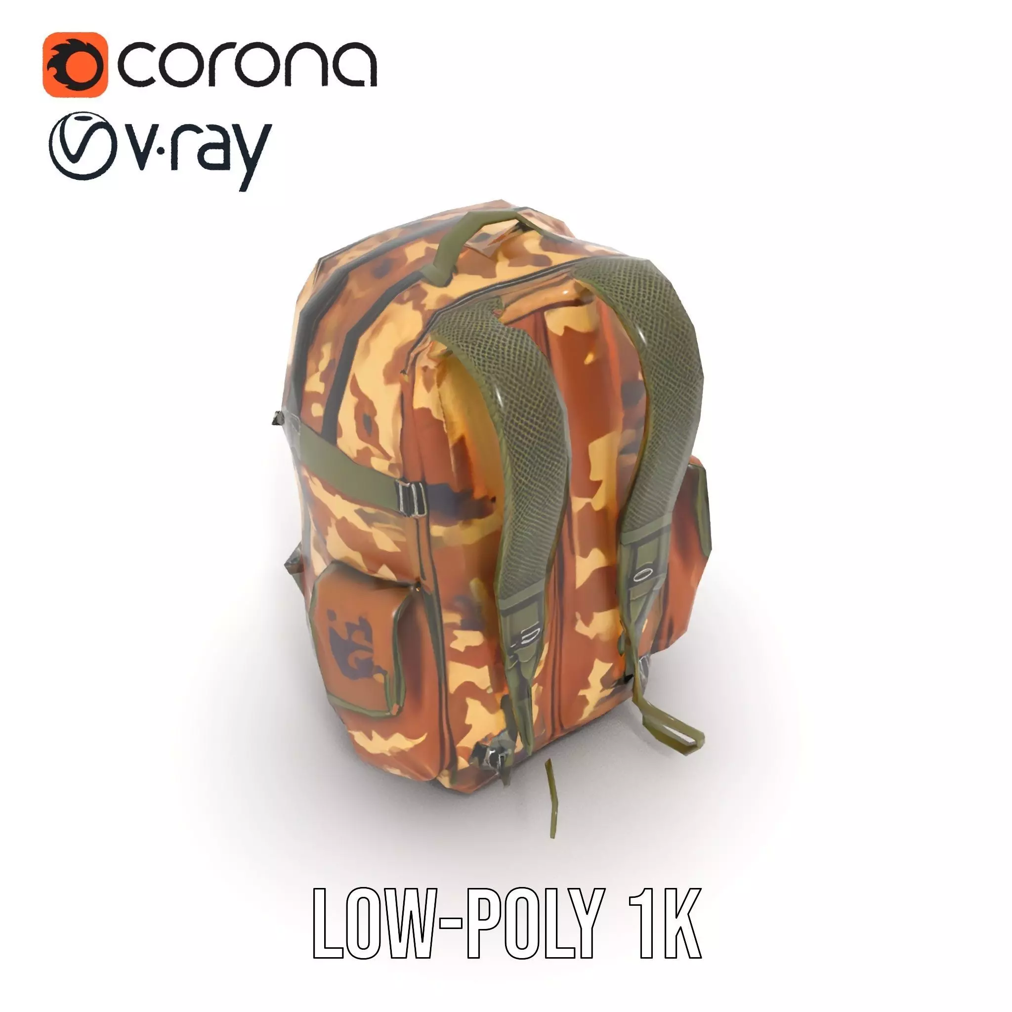 Camouflage Tactical Backpack model pack Low-poly 3D model_15
