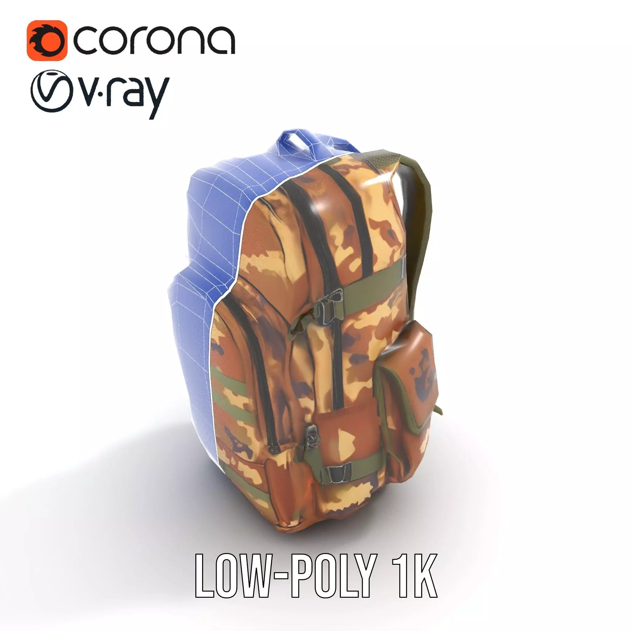 Camouflage Tactical Backpack model pack Low-poly 3D model_20