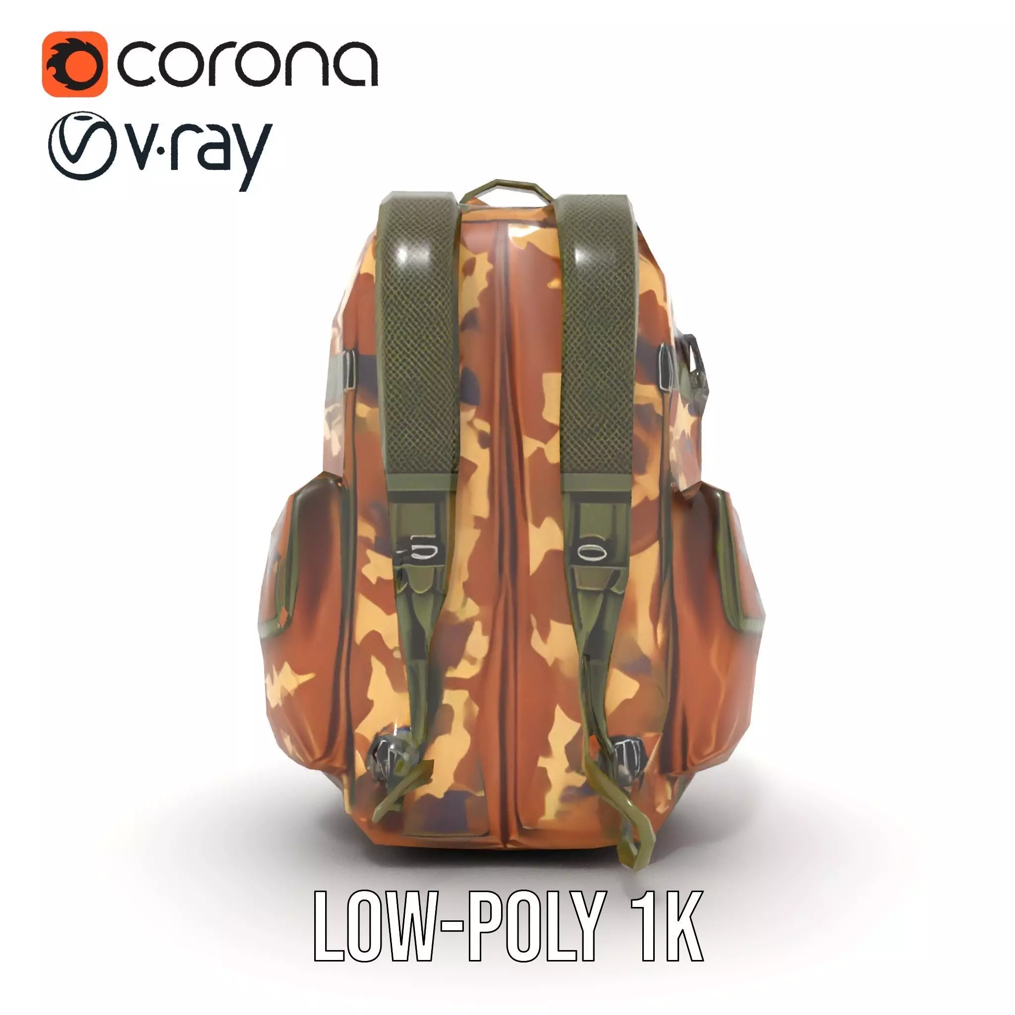 Camouflage Tactical Backpack model pack Low-poly 3D model_10
