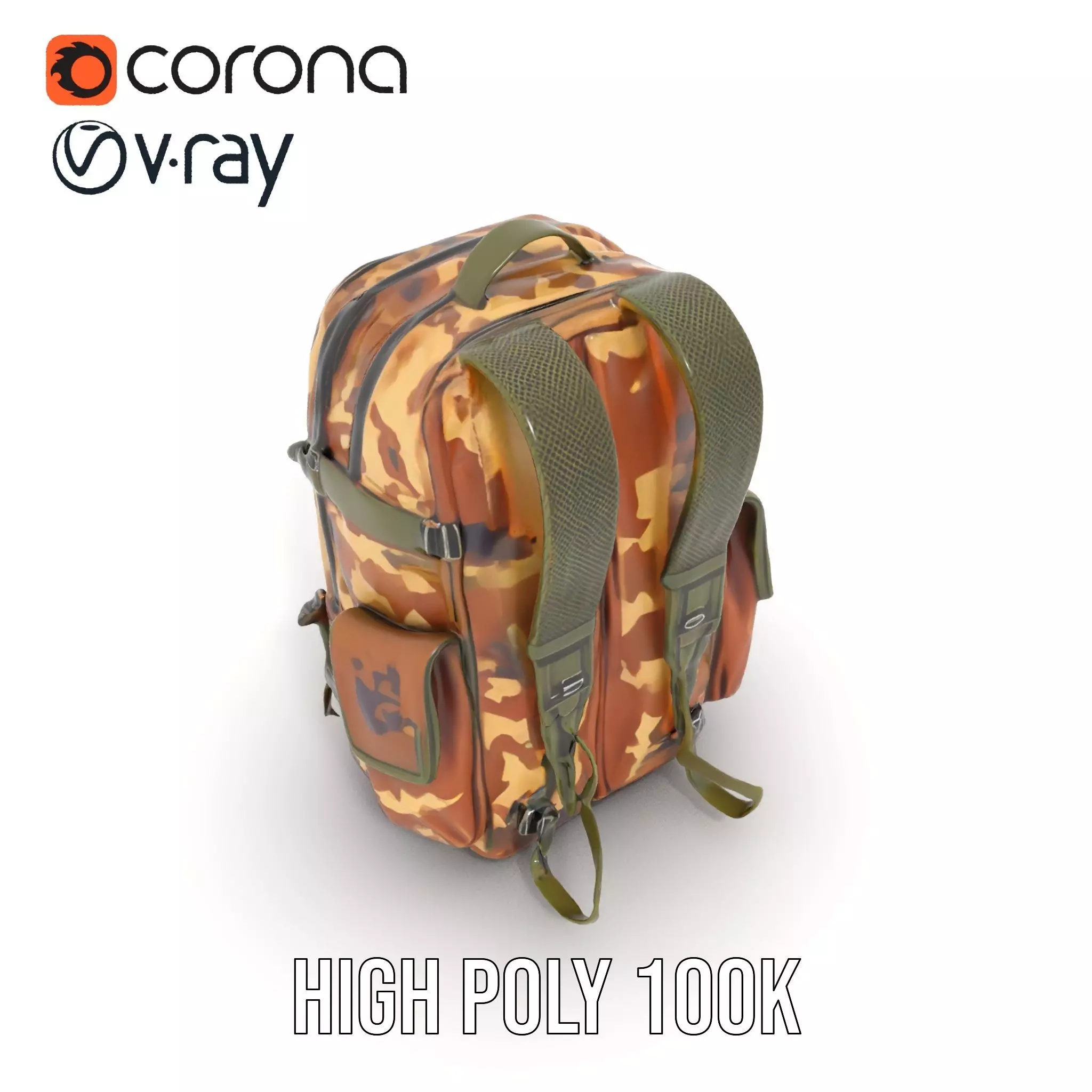 Camouflage Tactical Backpack model pack Low-poly 3D model_16
