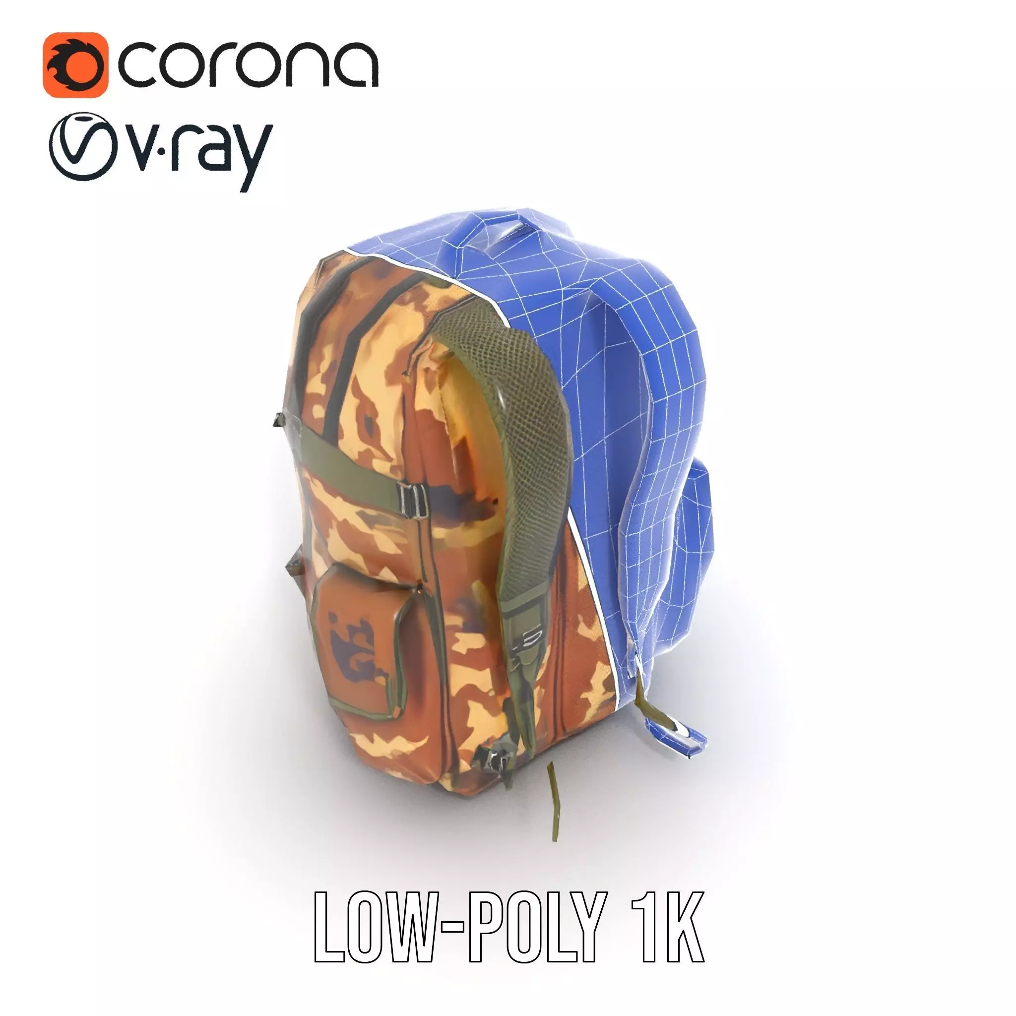 Camouflage Tactical Backpack model pack Low-poly 3D model_13