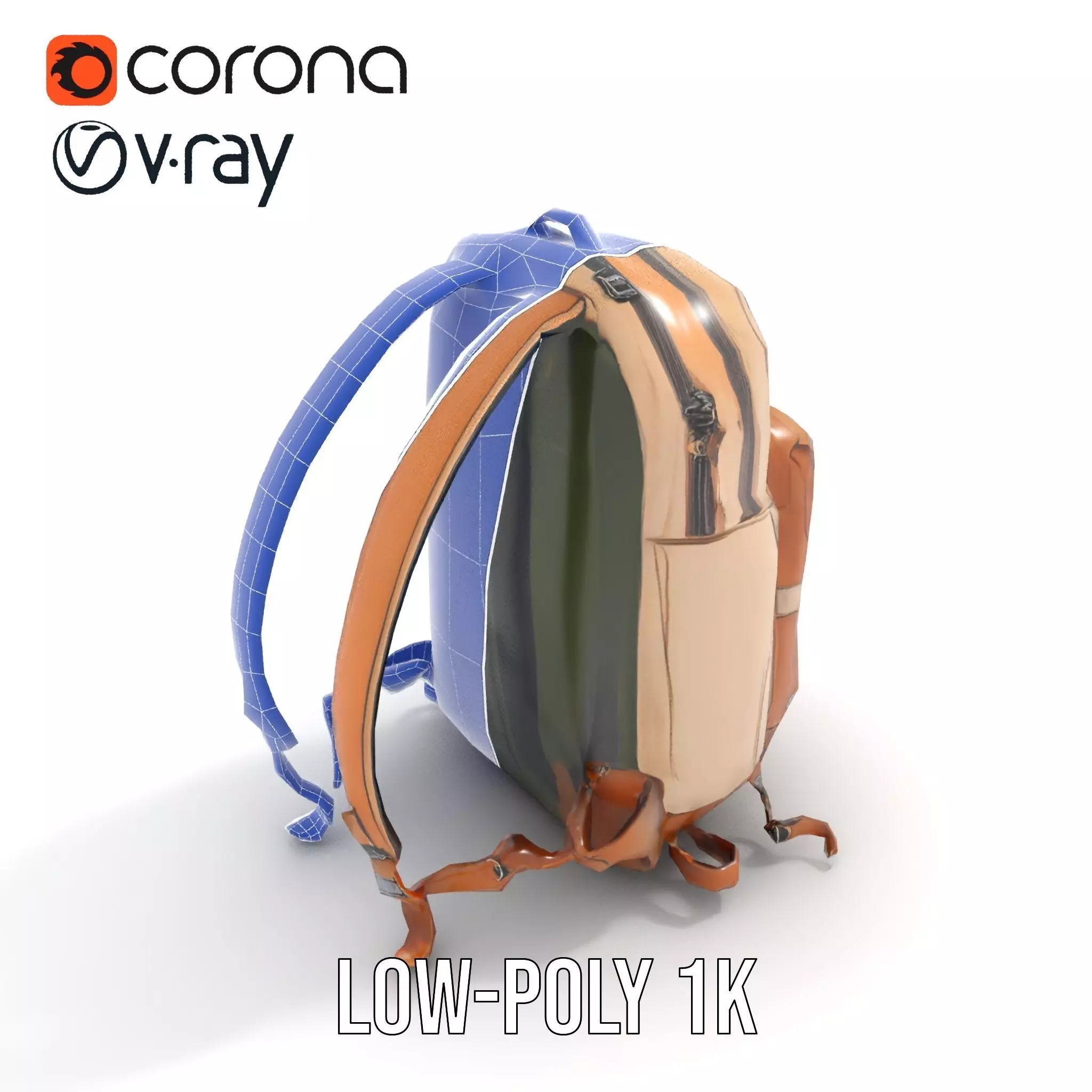 Tan Adventure Backpack model pack Low-poly 3D model_14