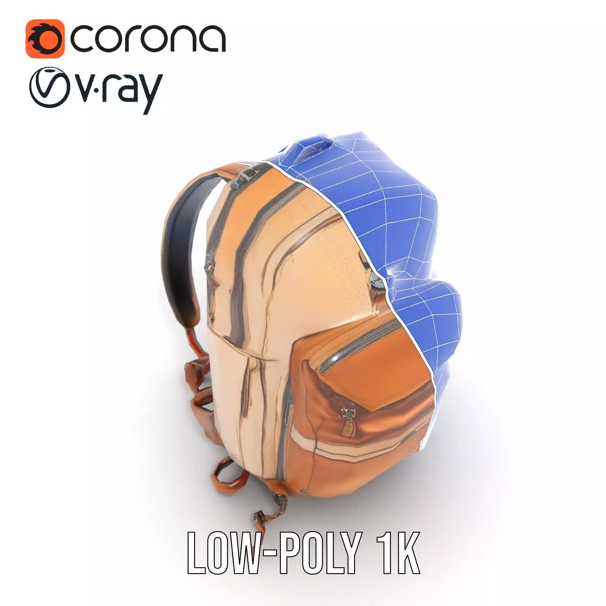 Tan Adventure Backpack model pack Low-poly 3D model_26