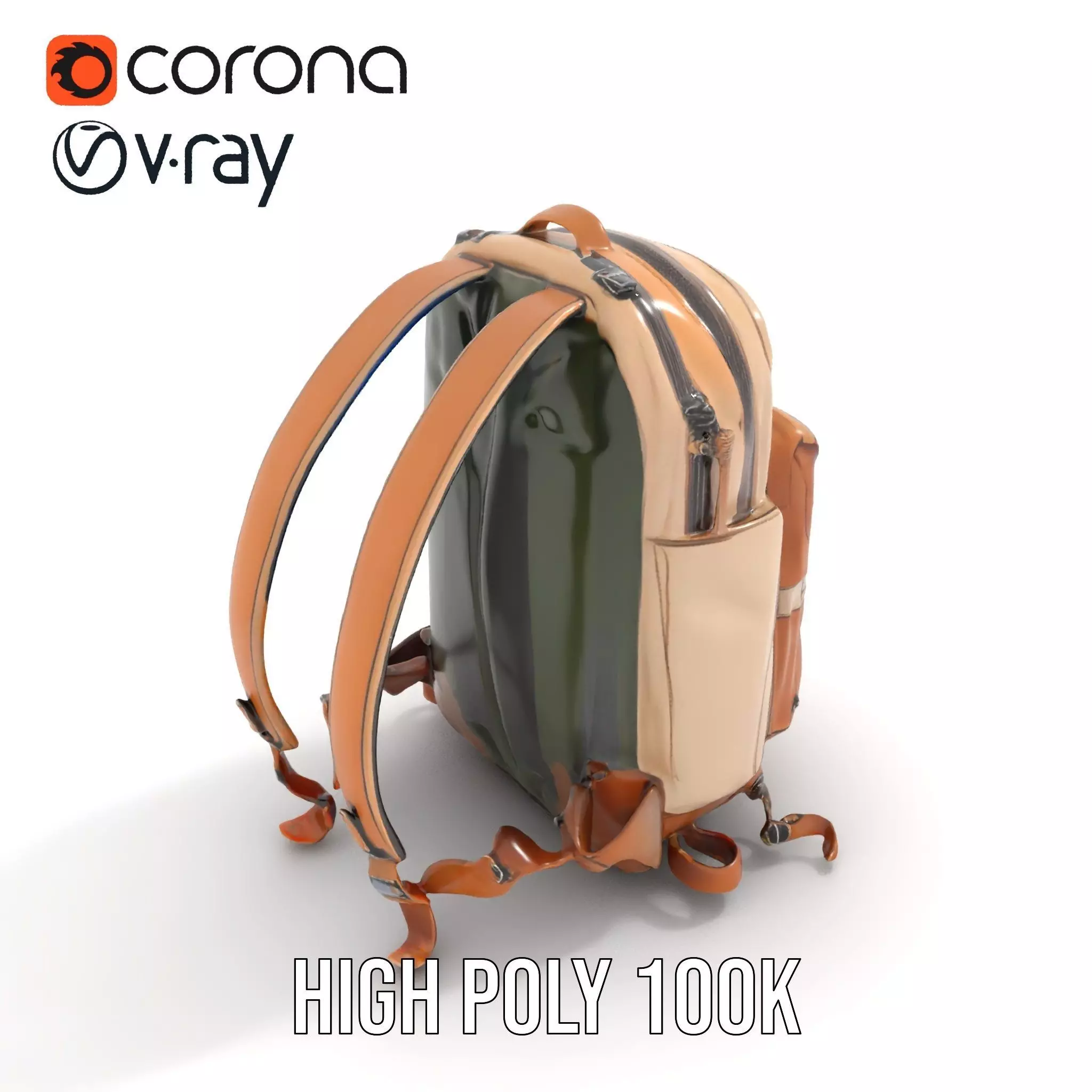 Tan Adventure Backpack model pack Low-poly 3D model_21