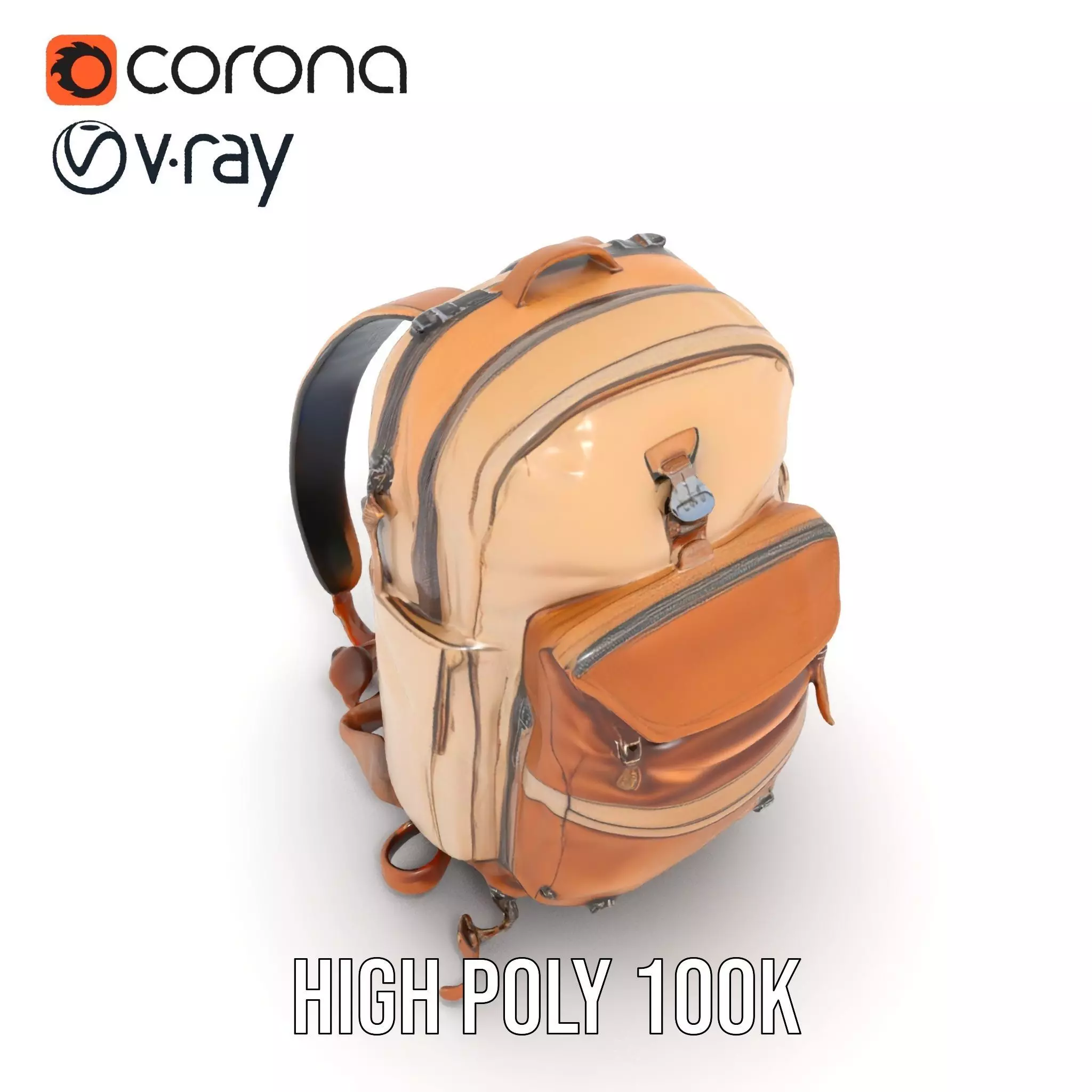 Tan Adventure Backpack model pack Low-poly 3D model_18