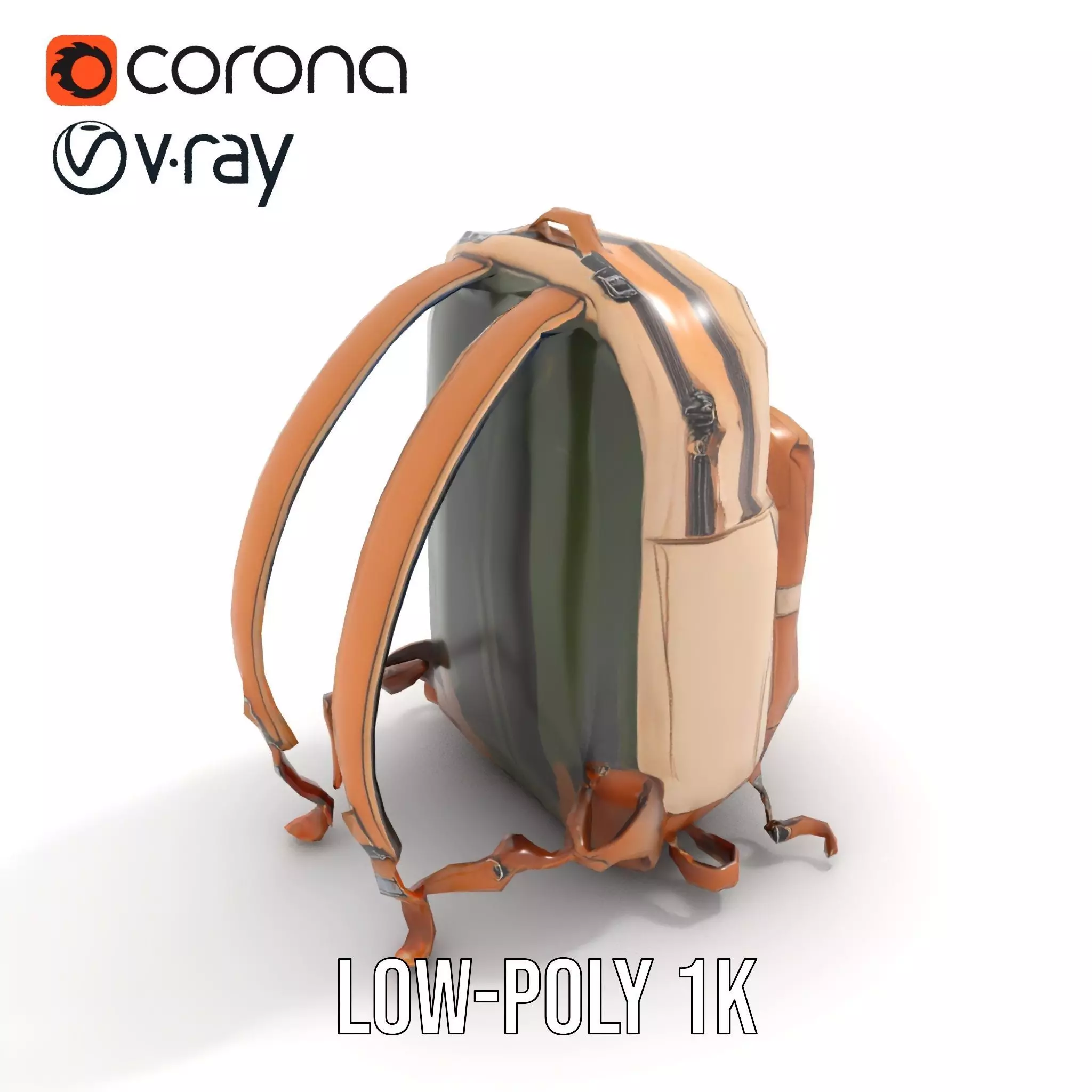 Tan Adventure Backpack model pack Low-poly 3D model_8
