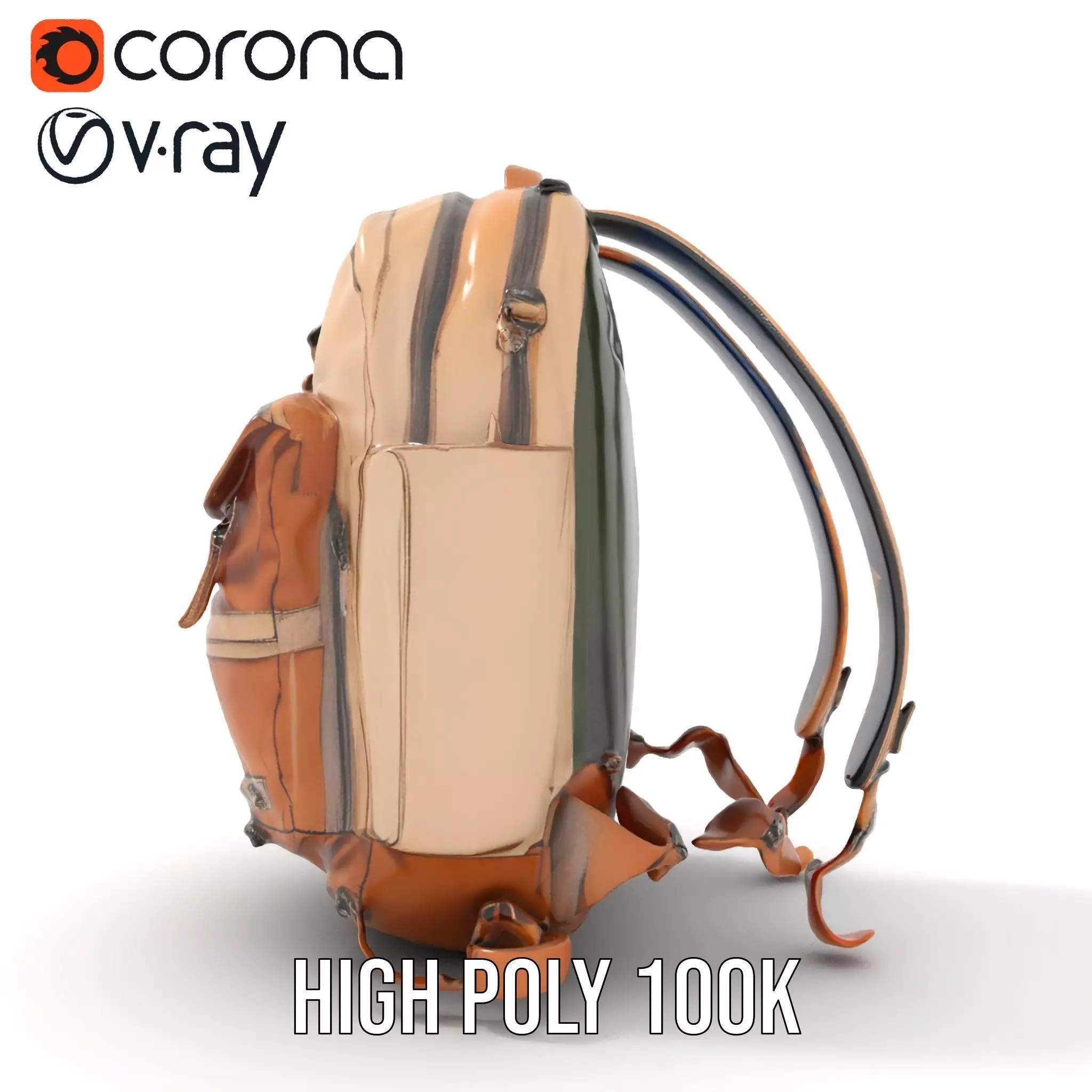 Tan Adventure Backpack model pack Low-poly 3D model_27