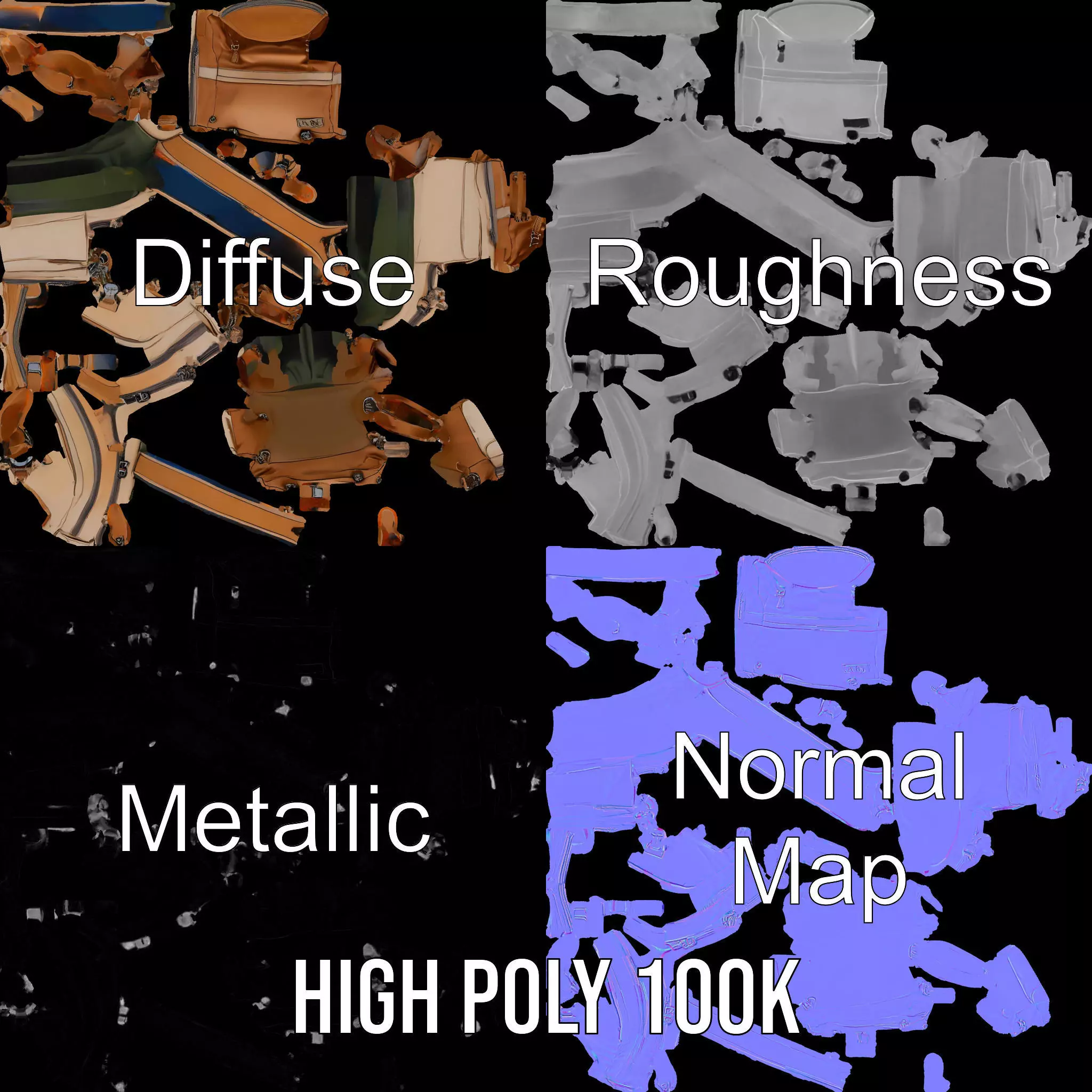 Tan Adventure Backpack model pack Low-poly 3D model_4