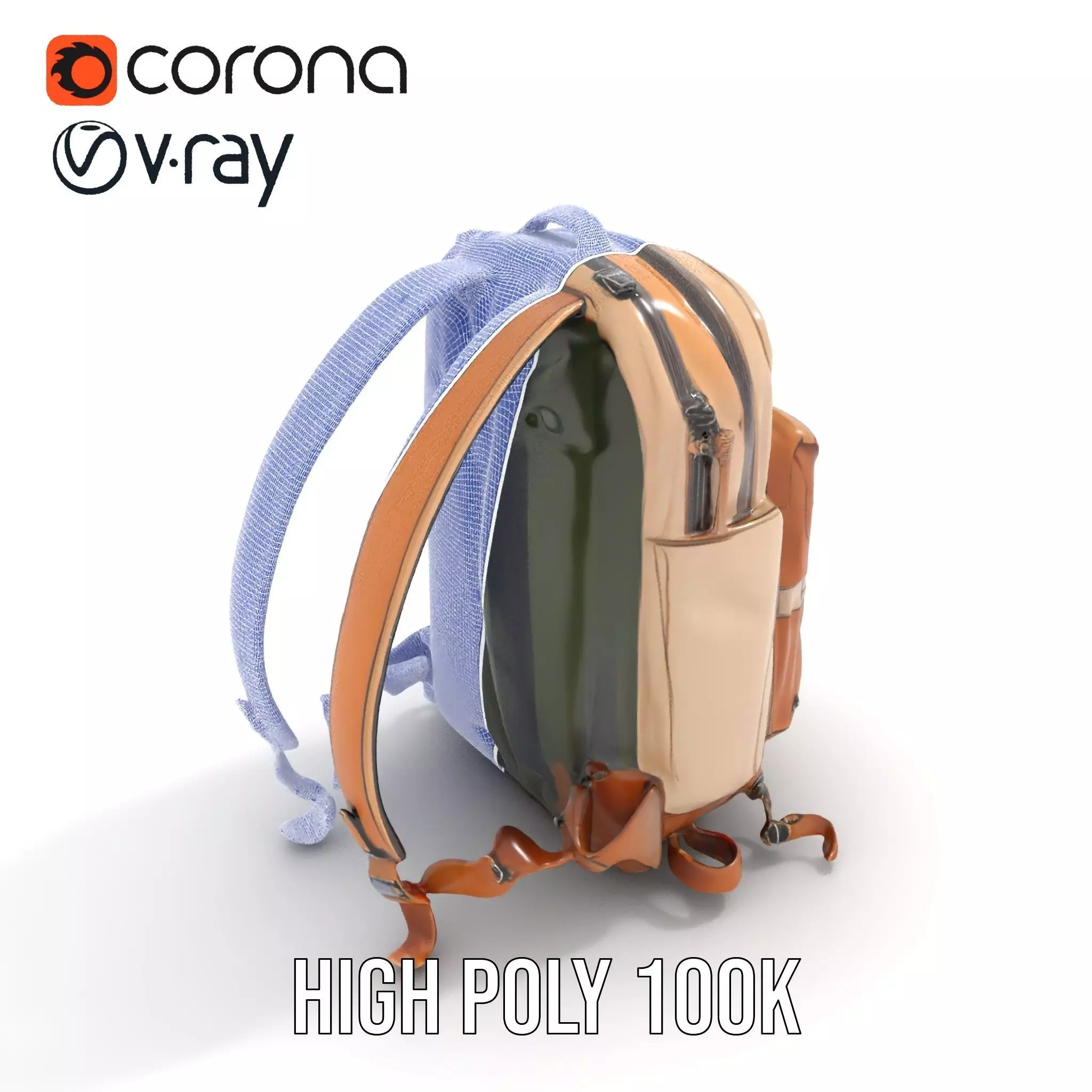 Tan Adventure Backpack model pack Low-poly 3D model_33