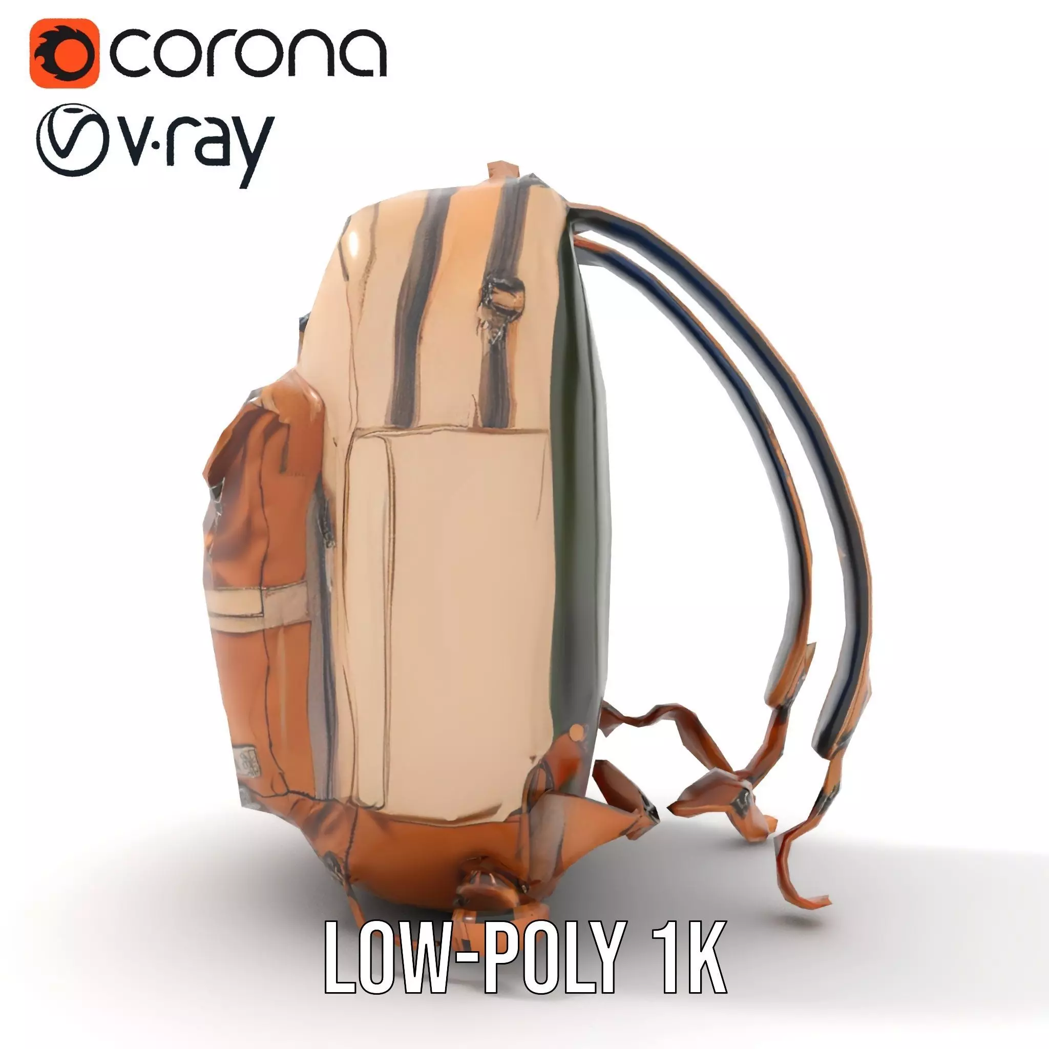 Tan Adventure Backpack model pack Low-poly 3D model_9