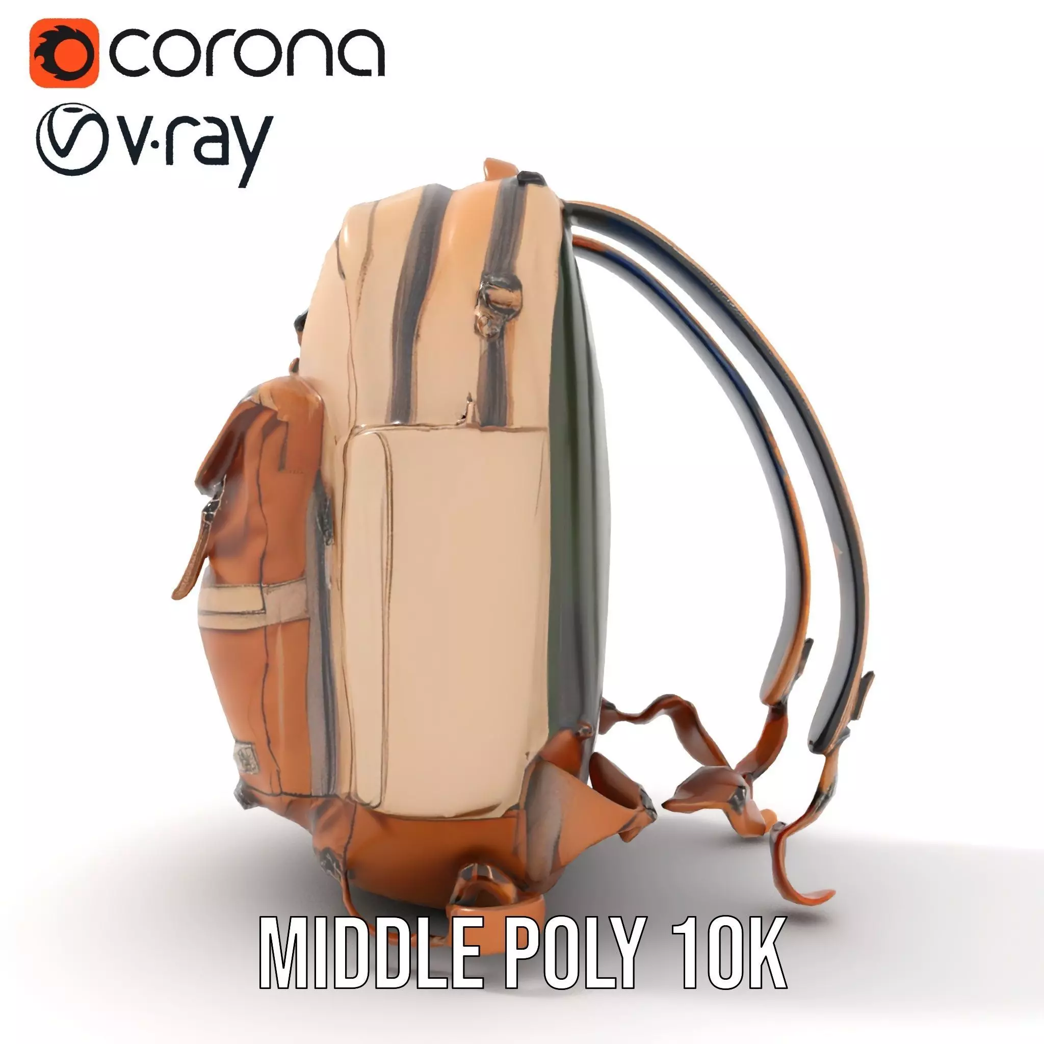 Tan Adventure Backpack model pack Low-poly 3D model_10