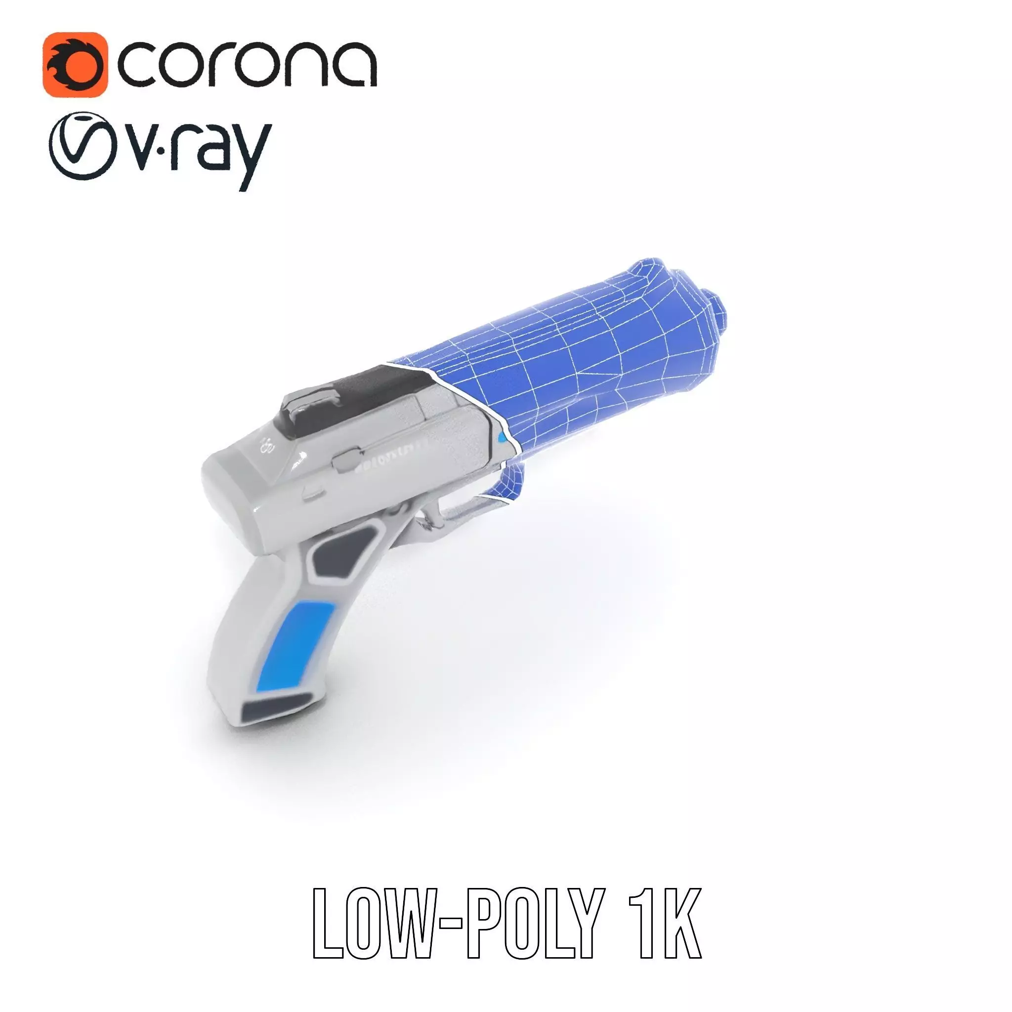 Futuristic Blue Blaster model pack Low-poly 3D model_21