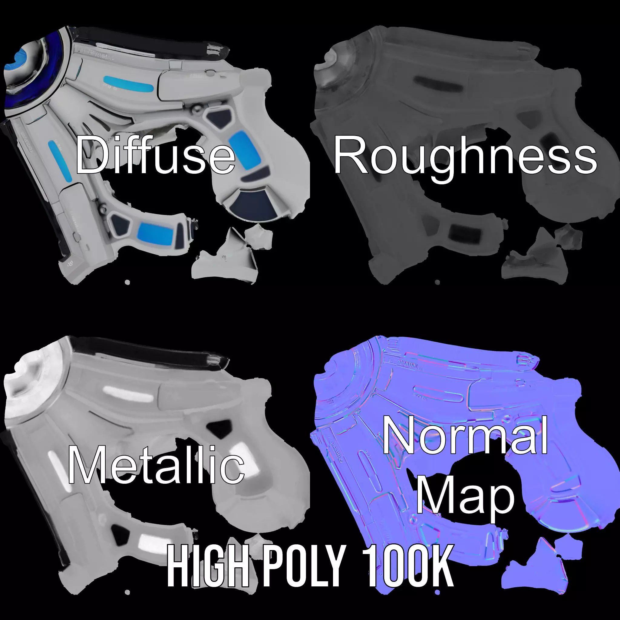 Futuristic Blue Blaster model pack Low-poly 3D model_3