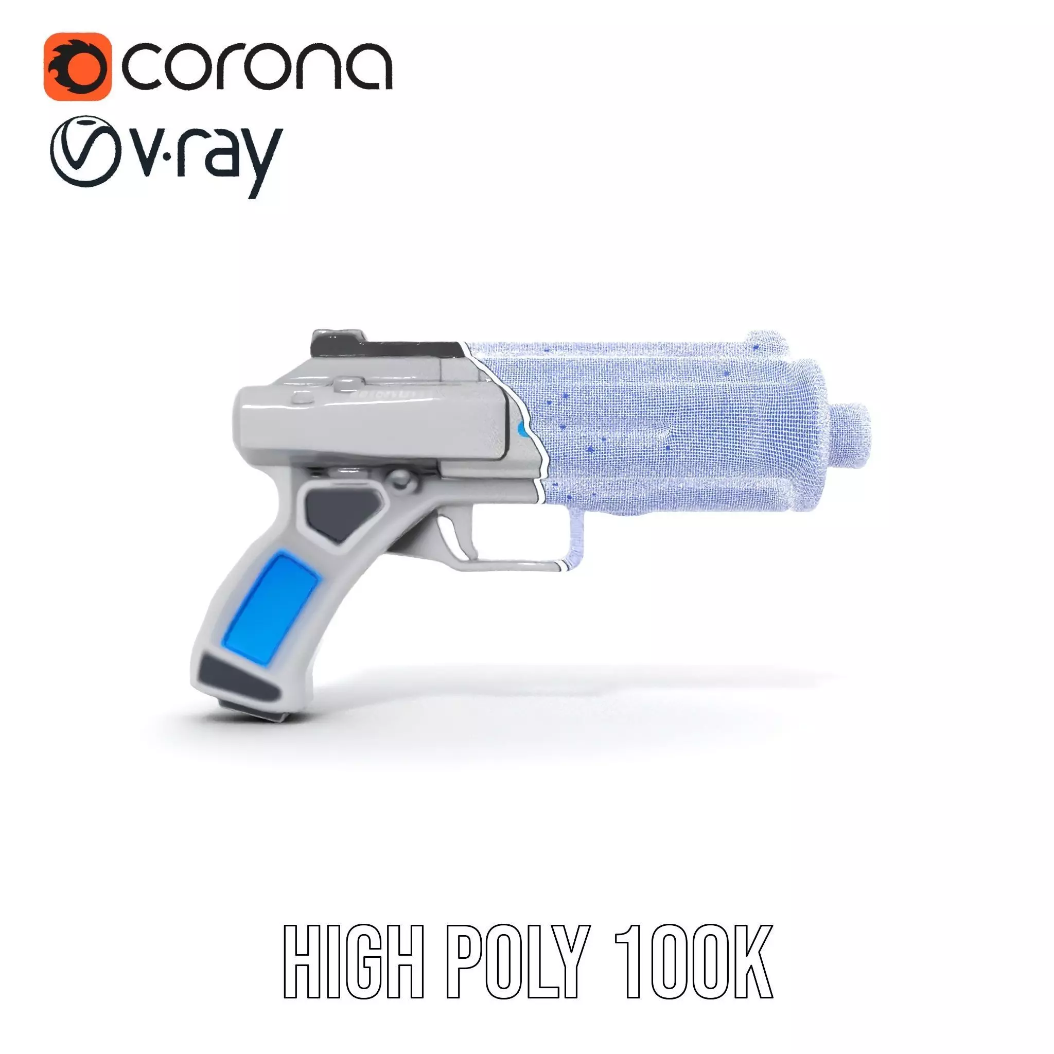 Futuristic Blue Blaster model pack Low-poly 3D model_33