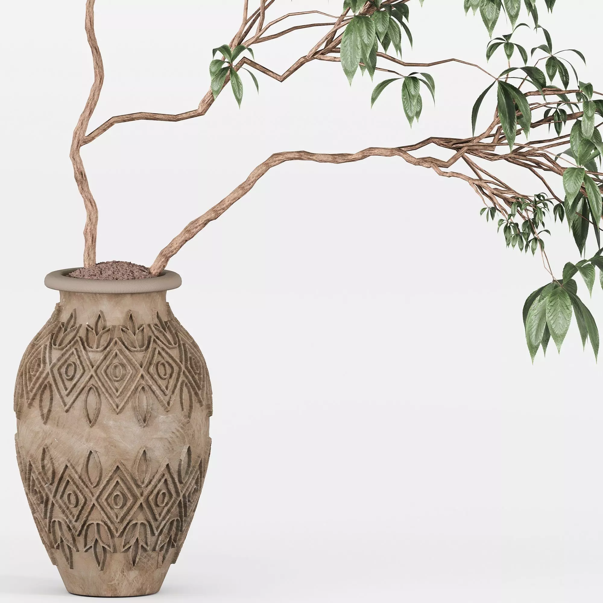 Tree in clay pot 3D model_2