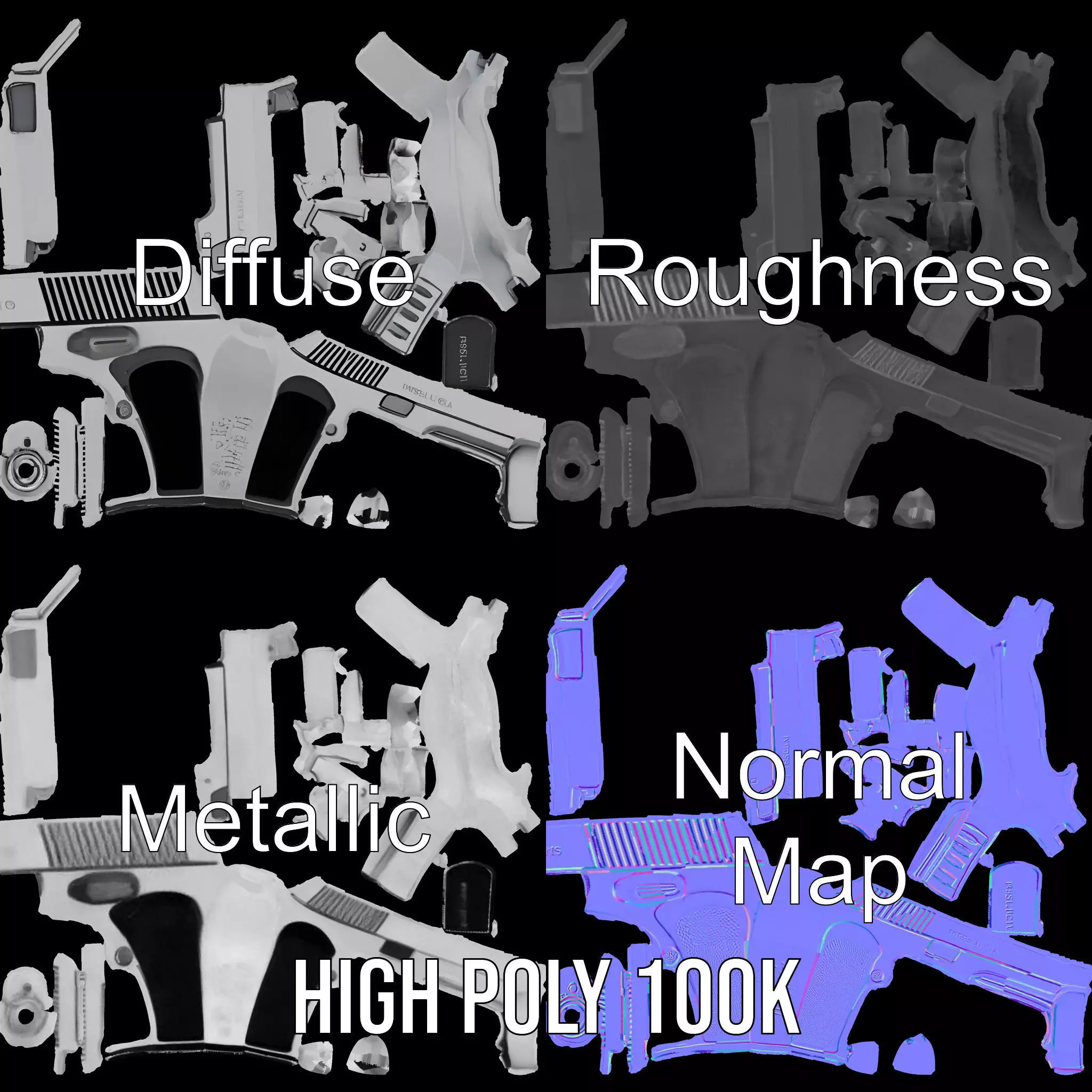 Sleek Silver Handgun model pack Low-poly 3D model_4