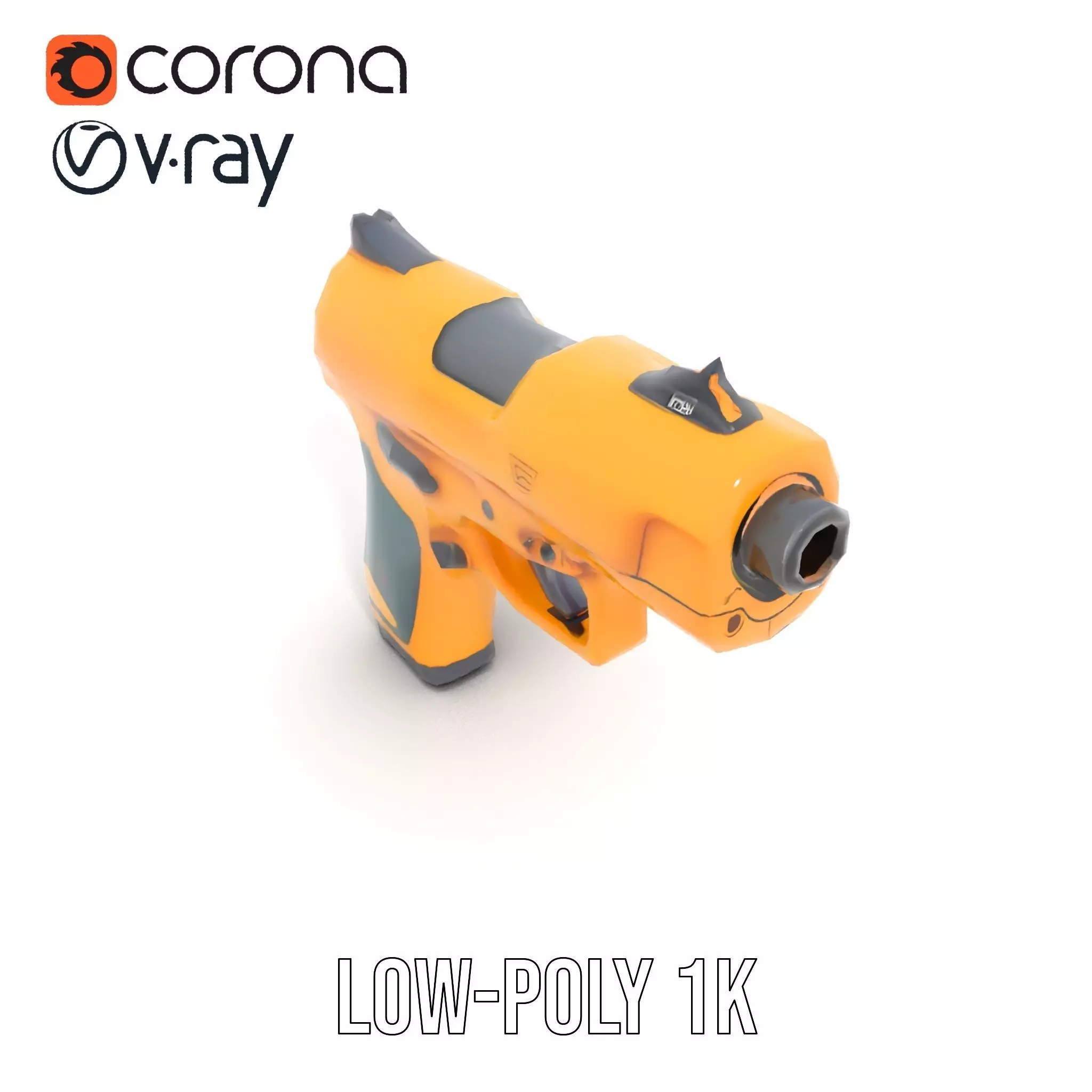 Vibrant Orange Pistol model pack Low-poly 3D model_19