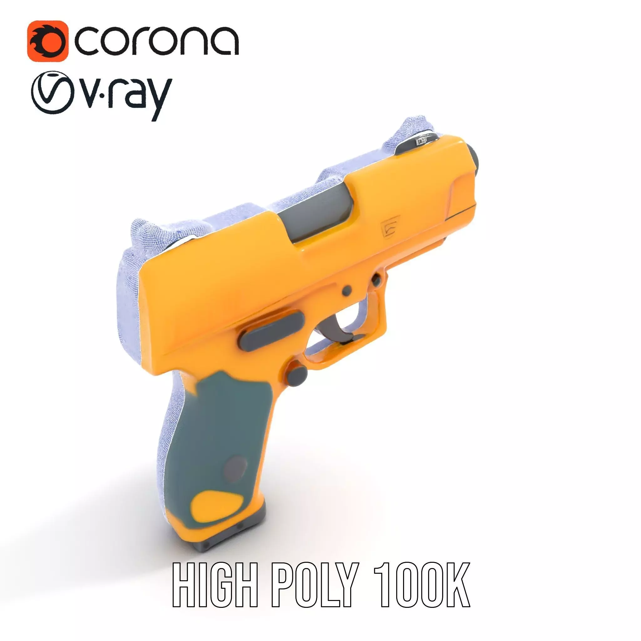 Vibrant Orange Pistol model pack Low-poly 3D model_31
