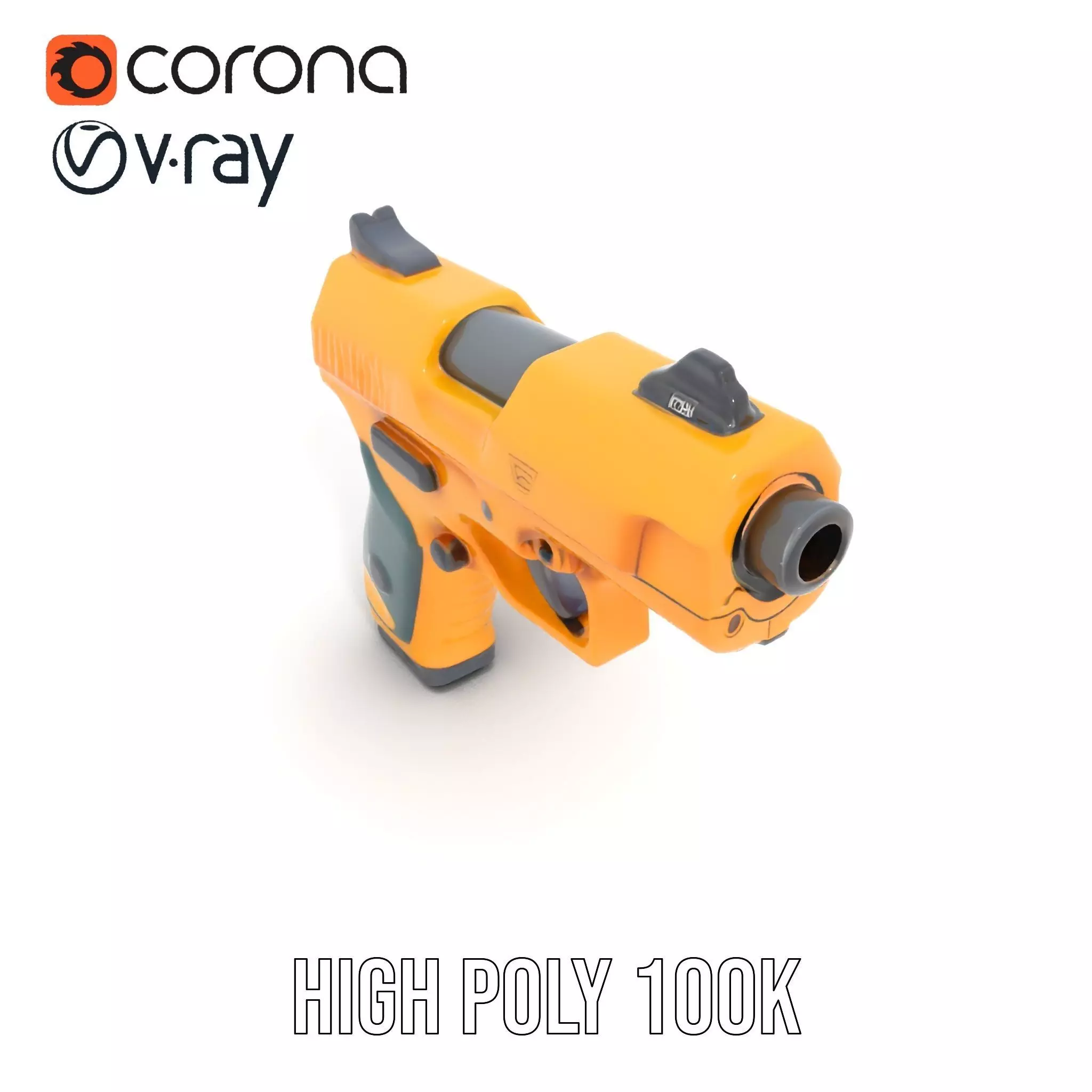 Vibrant Orange Pistol model pack Low-poly 3D model_14