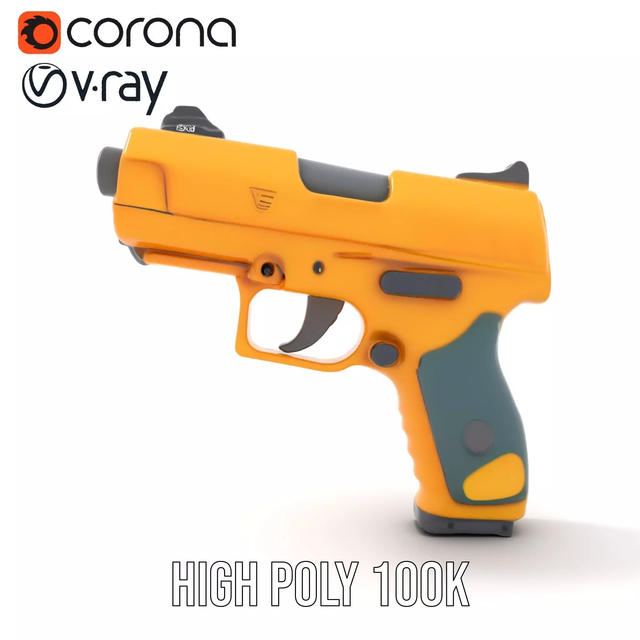 Vibrant Orange Pistol model pack Low-poly 3D model_25