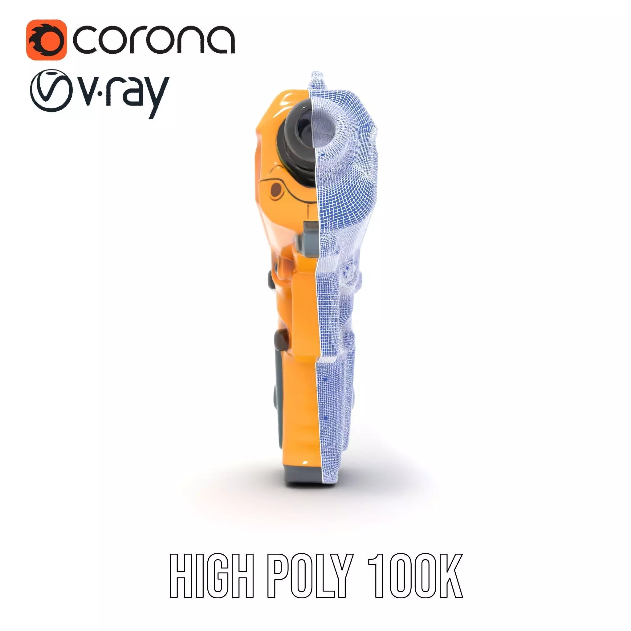 Vibrant Orange Pistol model pack Low-poly 3D model_34