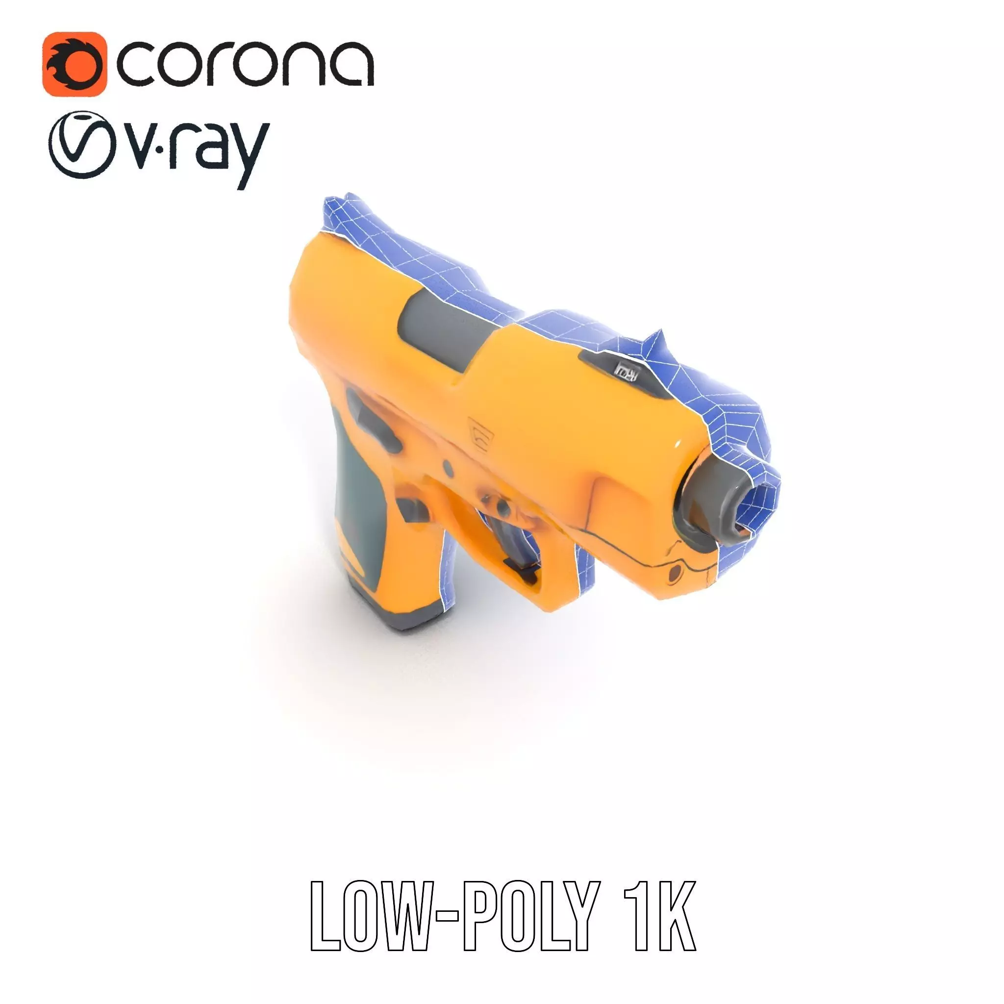 Vibrant Orange Pistol model pack Low-poly 3D model_16