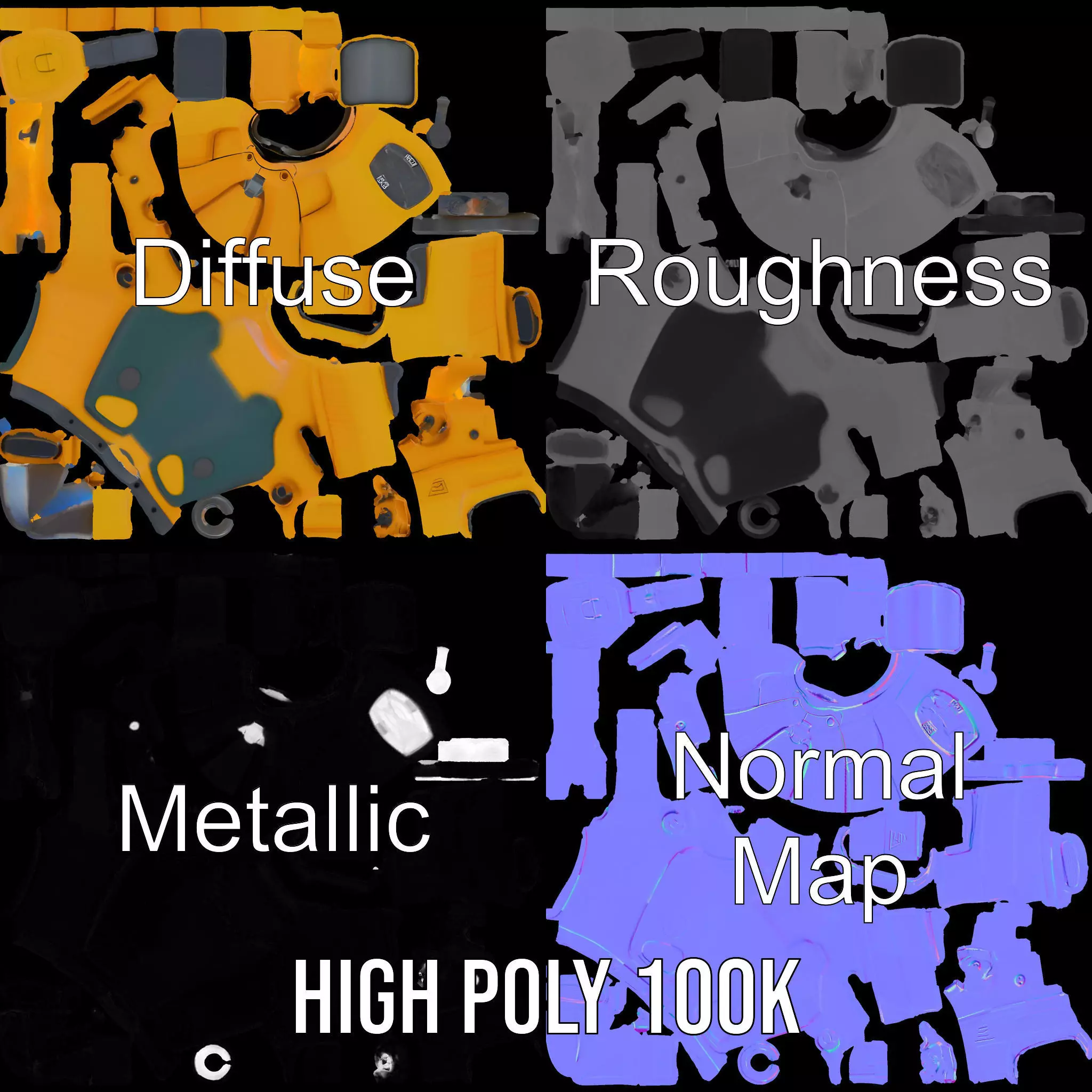 Vibrant Orange Pistol model pack Low-poly 3D model_3