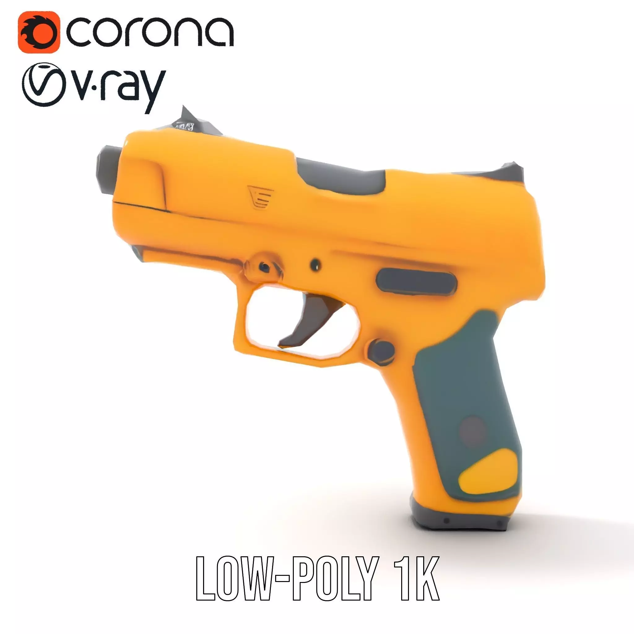 Vibrant Orange Pistol model pack Low-poly 3D model_8